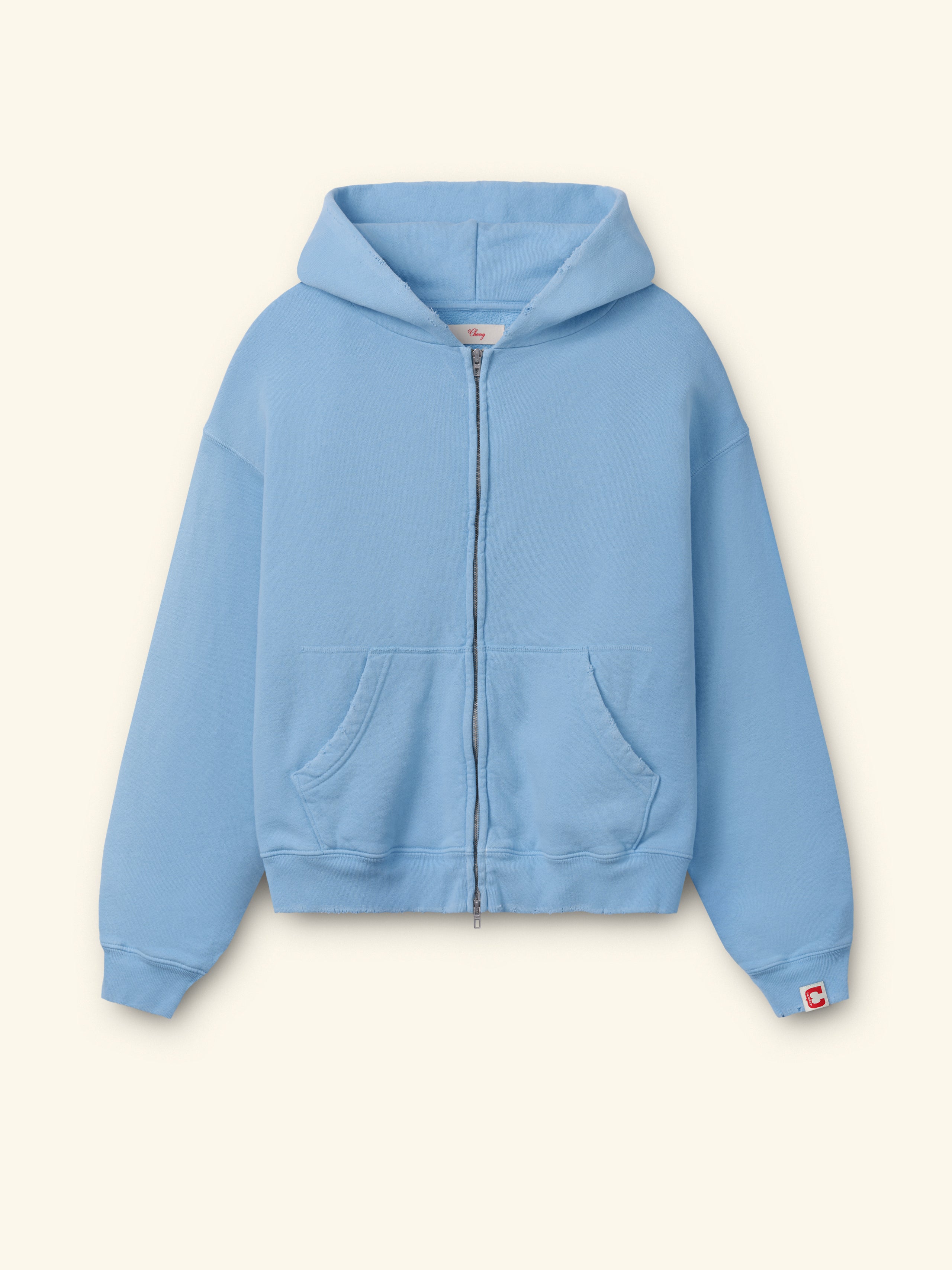 Distressed Zip Up Hoodie (Sky Blue) – CHERRY LA