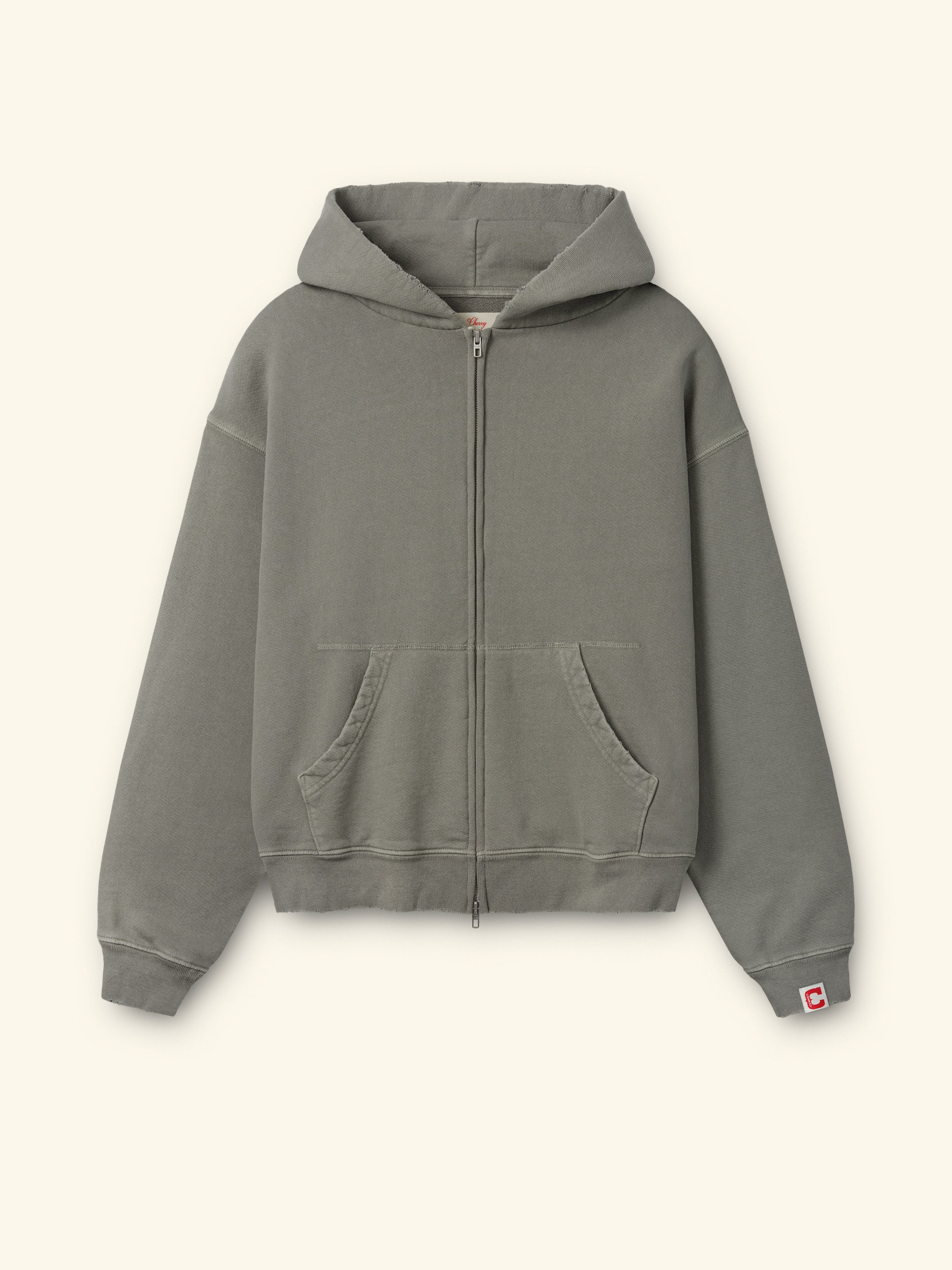 Distressed Zip Up Hoodie (Smoke) – CHERRY LA