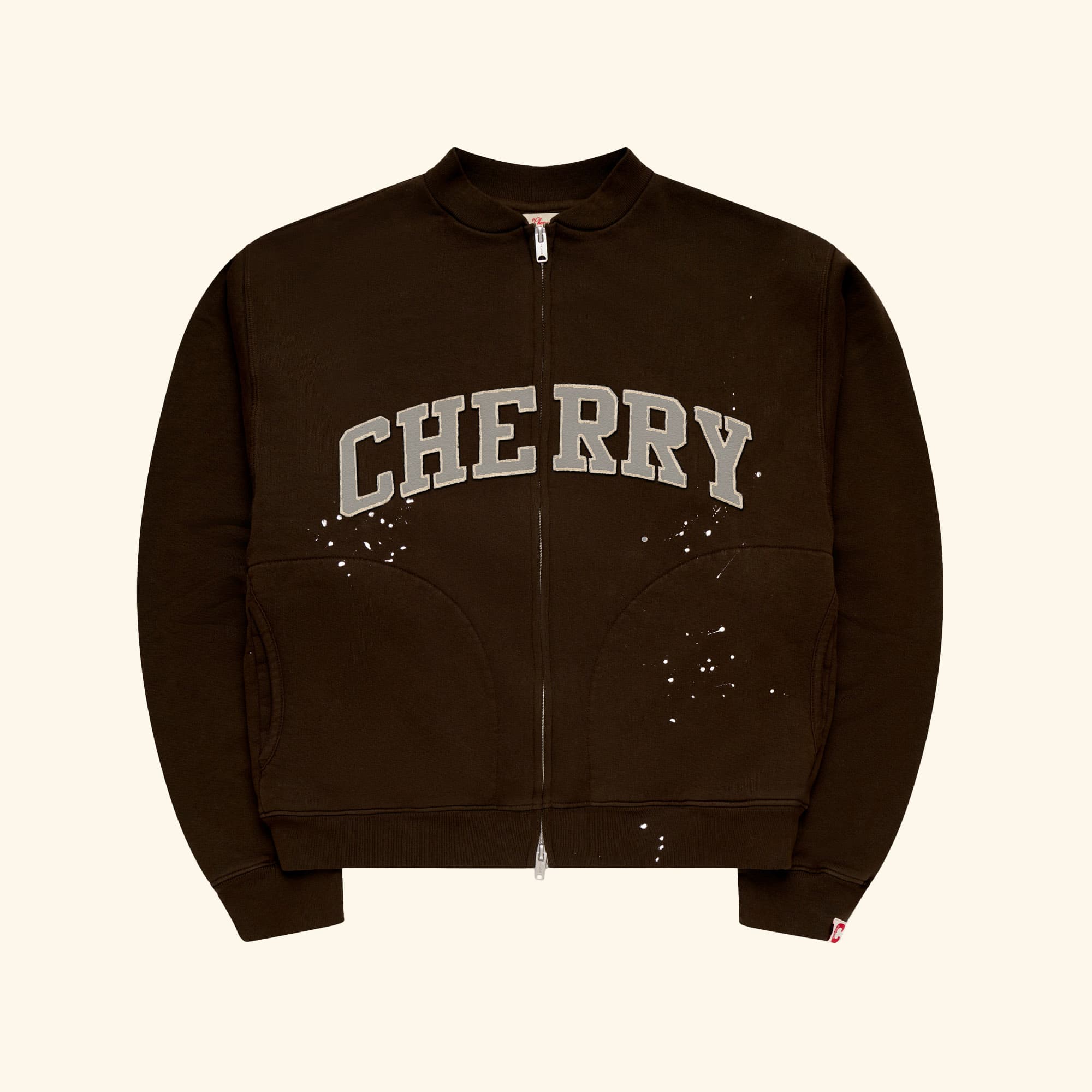 chocolate ソフビ服 Applique Zip Up Crew (Chocolate) – CHERRY LA