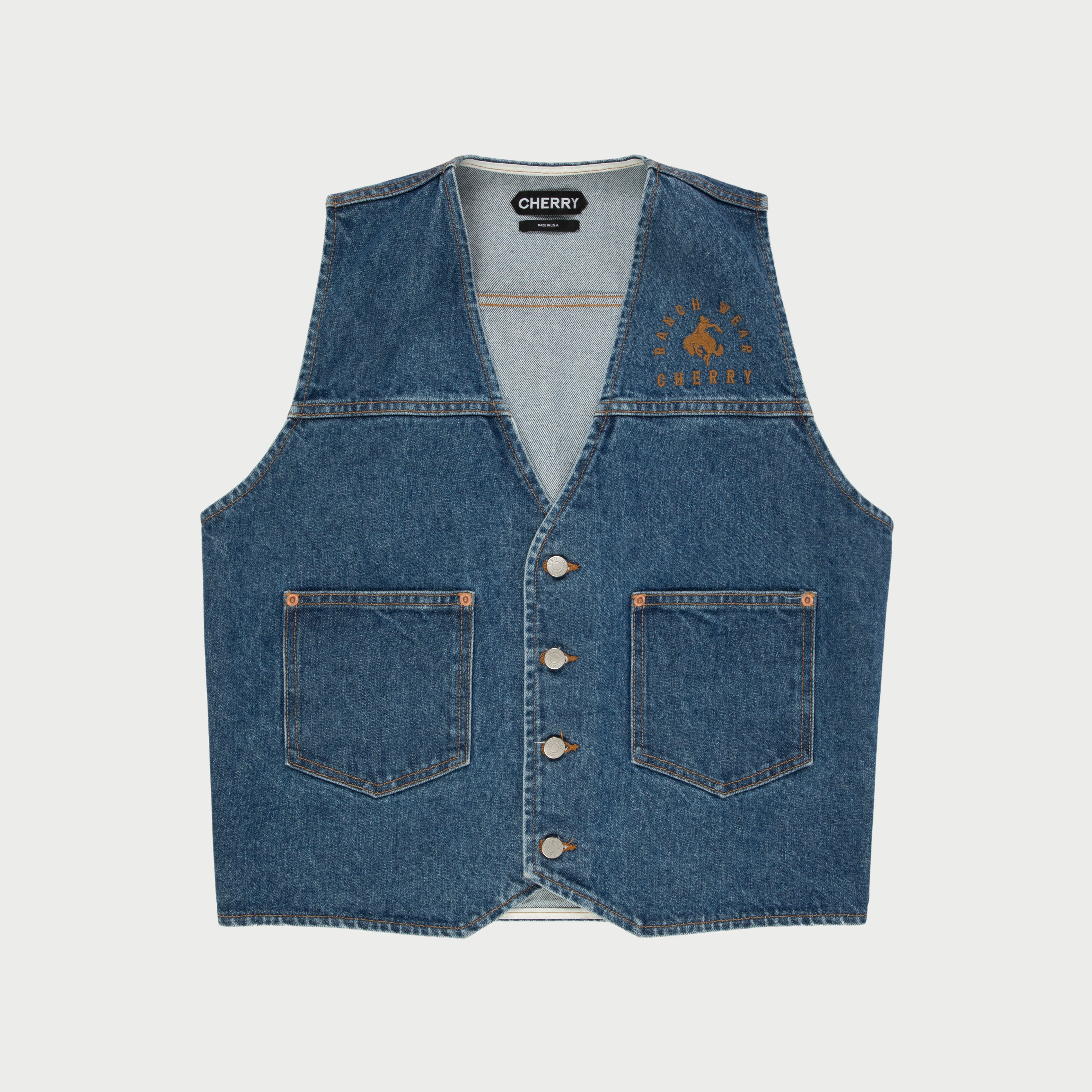 men's denim dress vest Men's Washed Blue Striped Denim Vest Blue / L