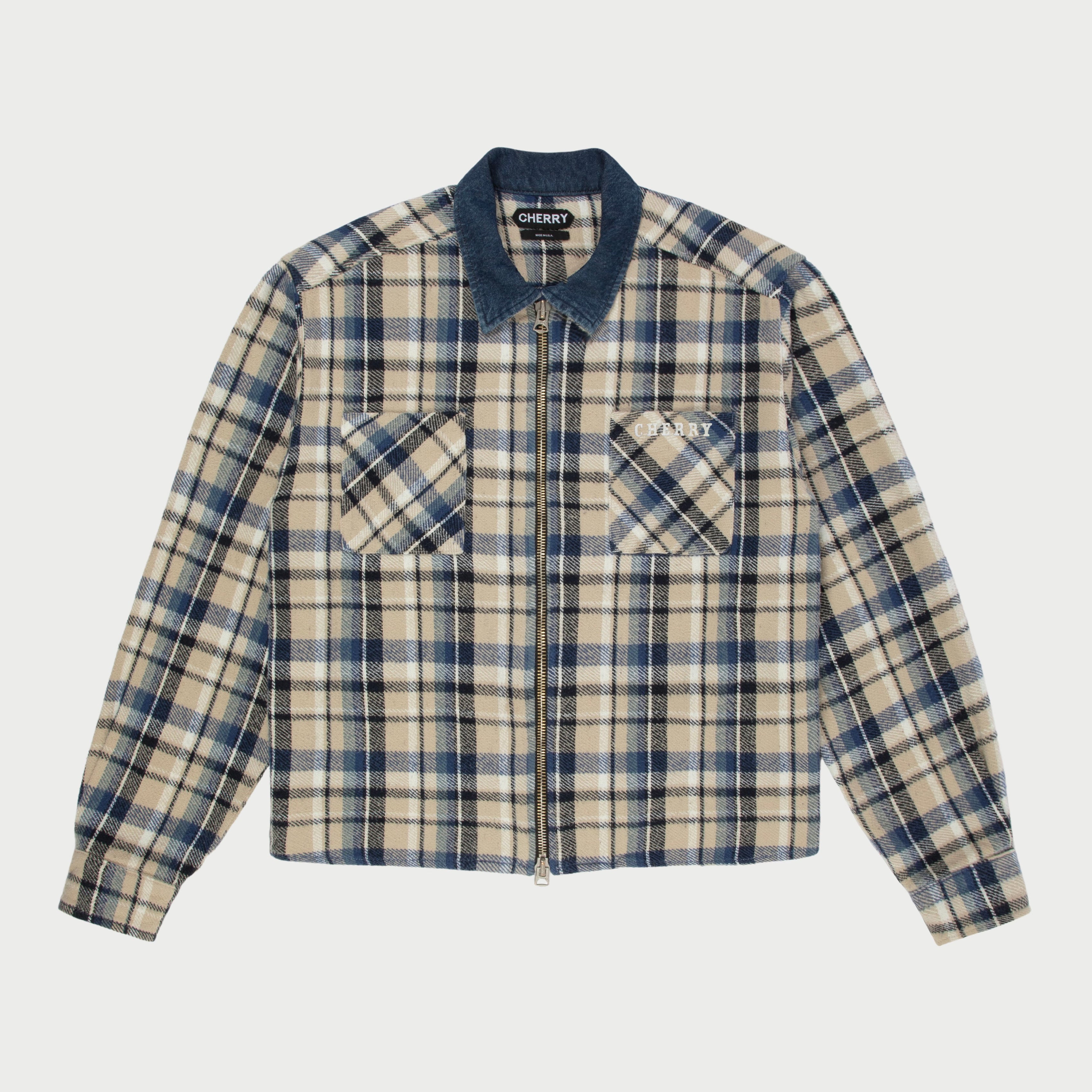Plaid Zip Shirt Jacket (Beige) – CHERRY LA - Main Image