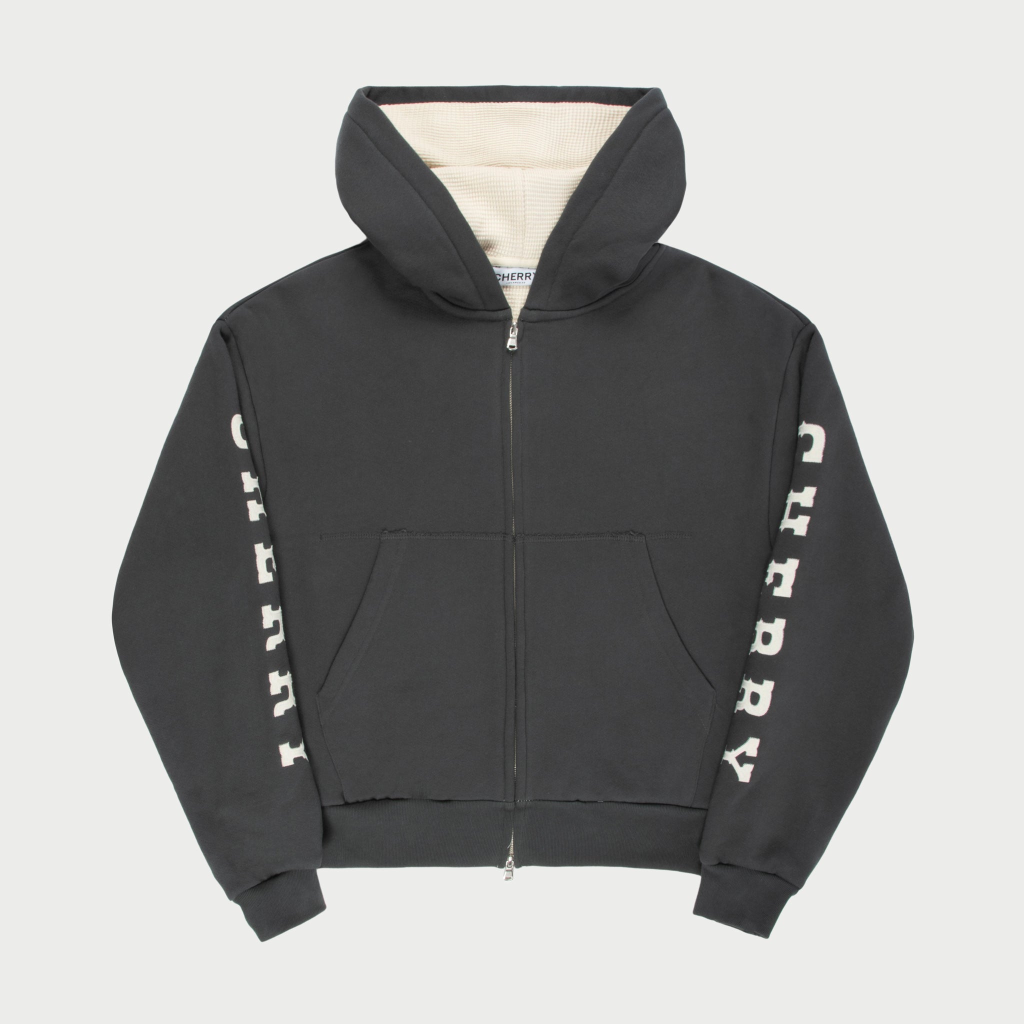Thermal Zip-Up Hoodie (Black) – CHERRY LA - Main Image