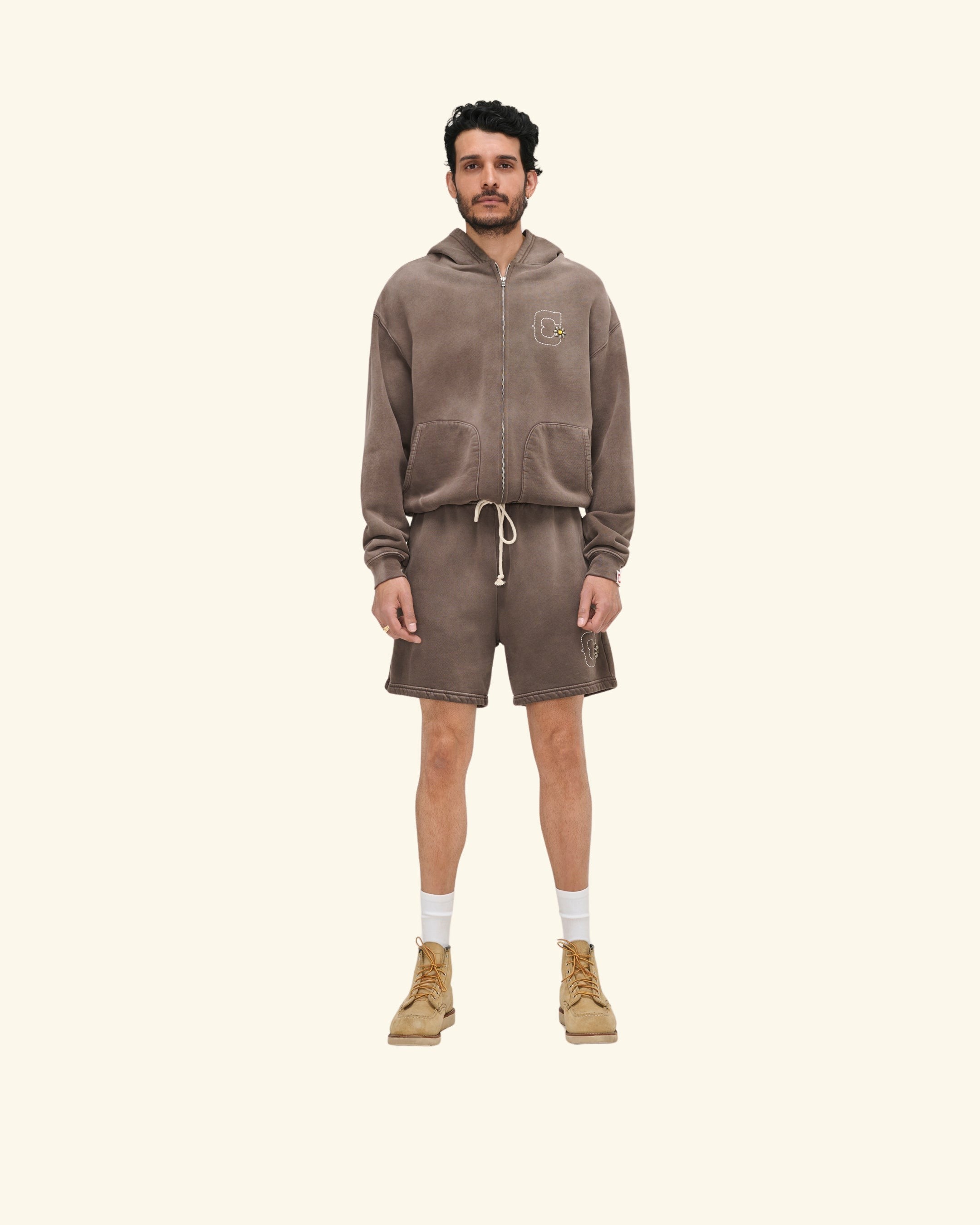 Studded Zip Up Hoodie (Vintage Brown)