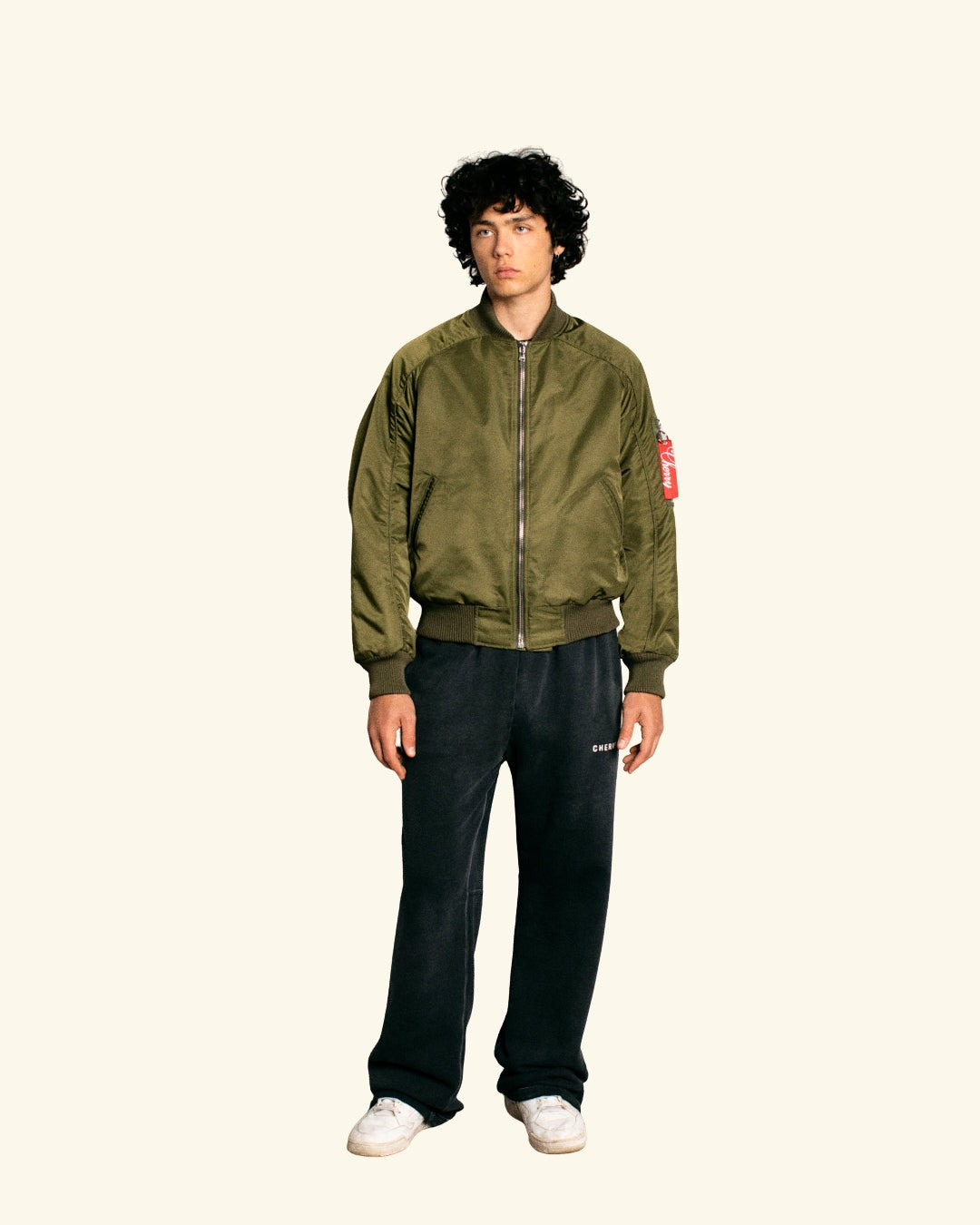 Satin Bomber Jacket (Olive)