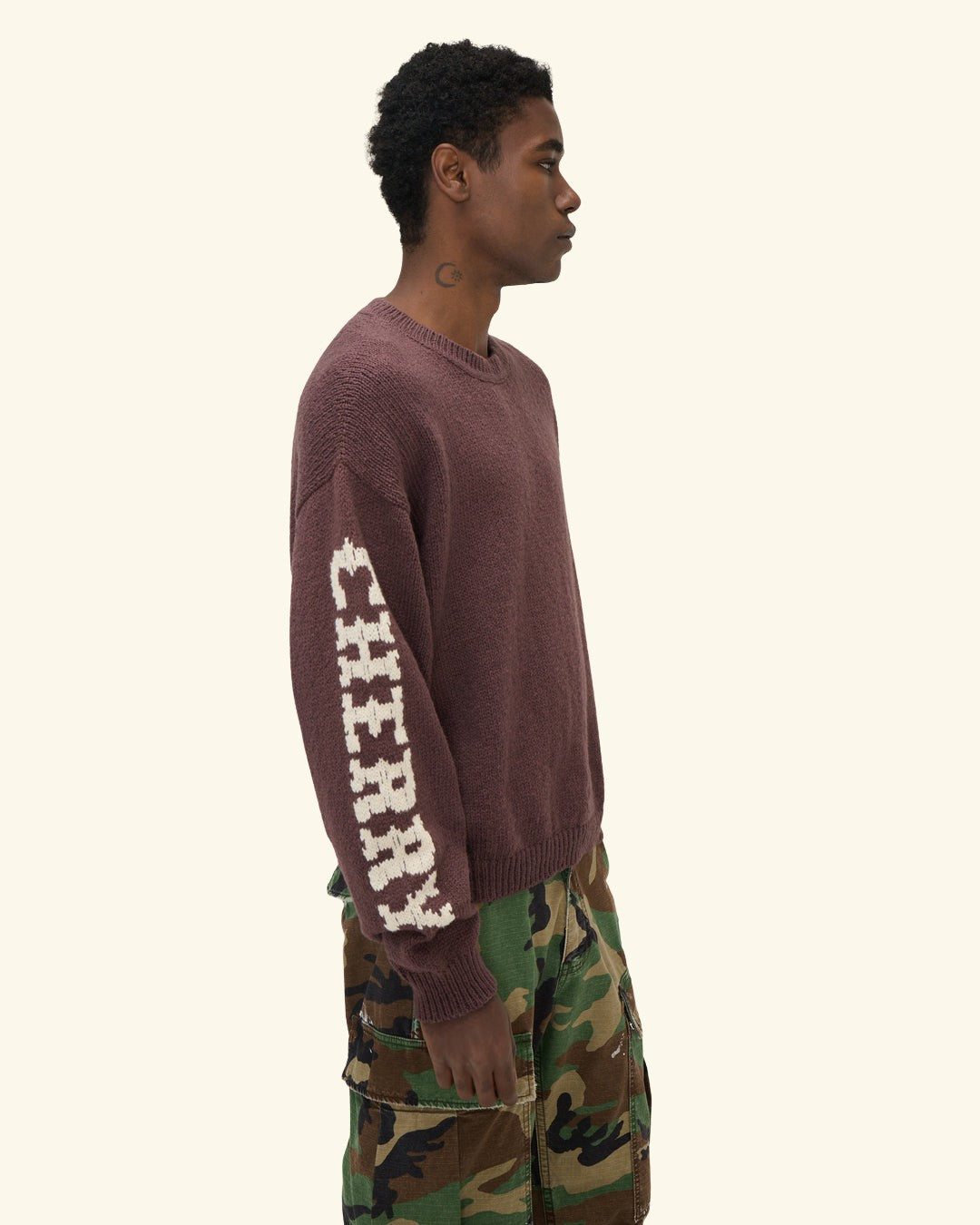 Cotton Knit Crewneck Sweater (Brown)