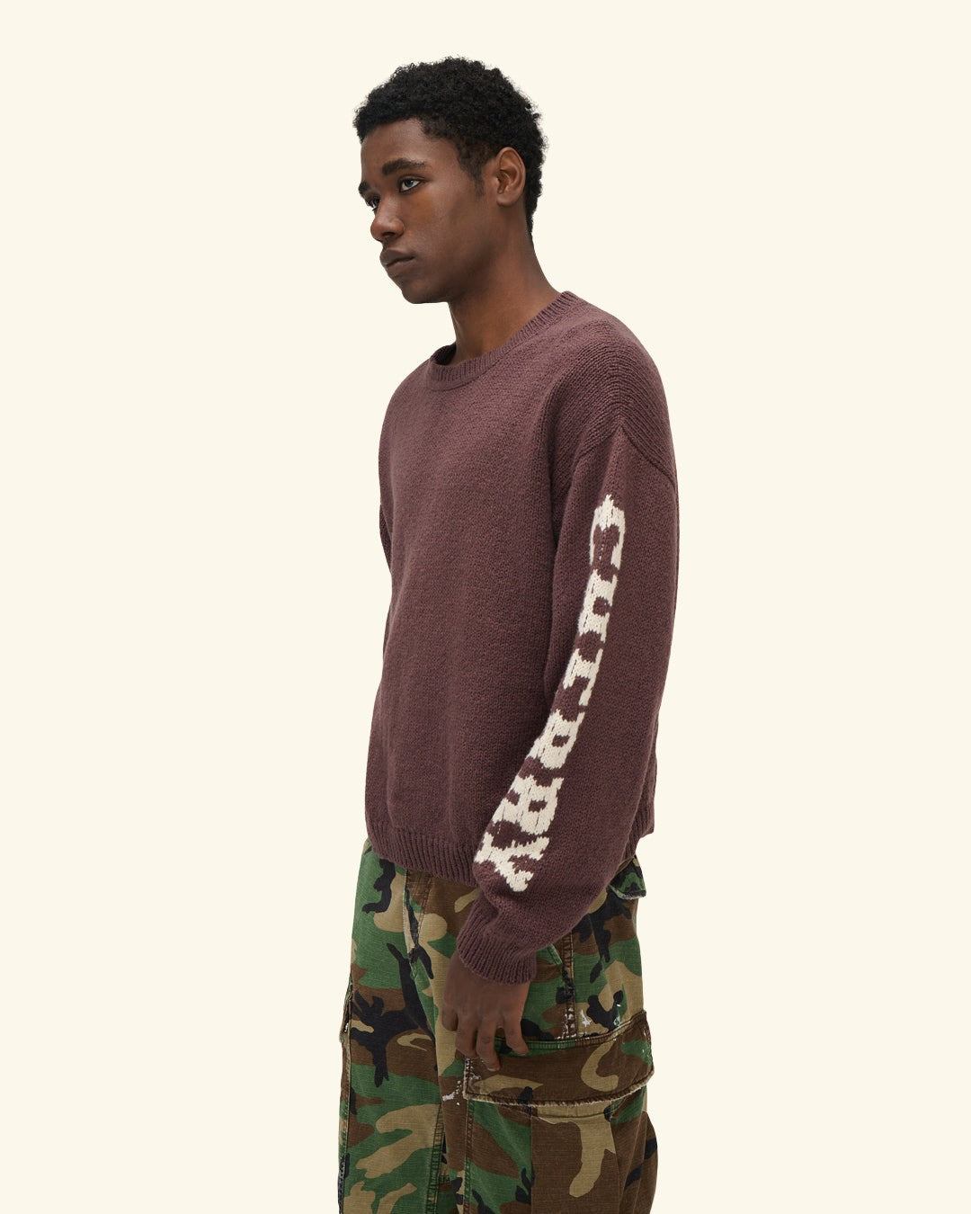 Cotton Knit Crewneck Sweater (Brown)