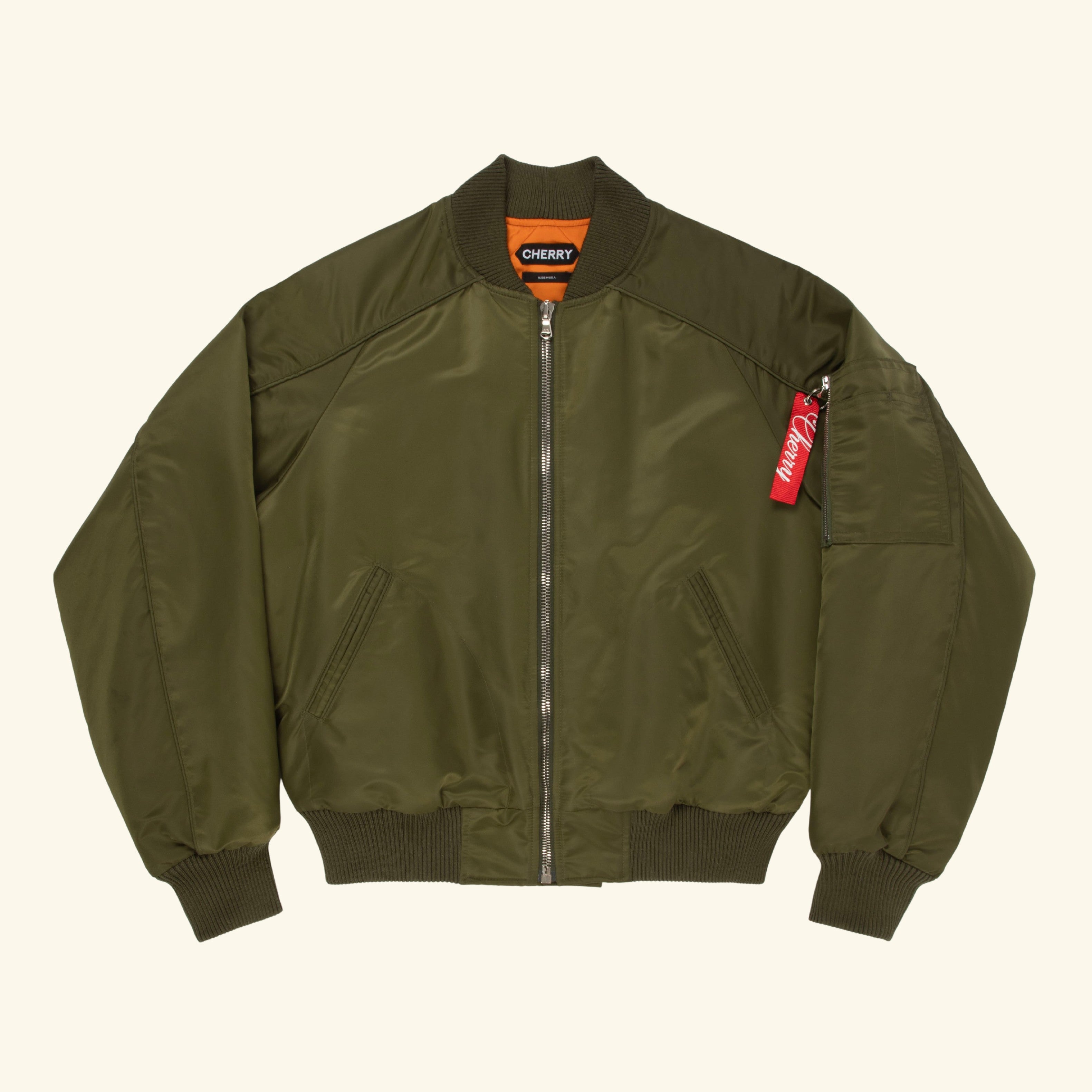 Satin Bomber Jacket (Olive) – CHERRY LA