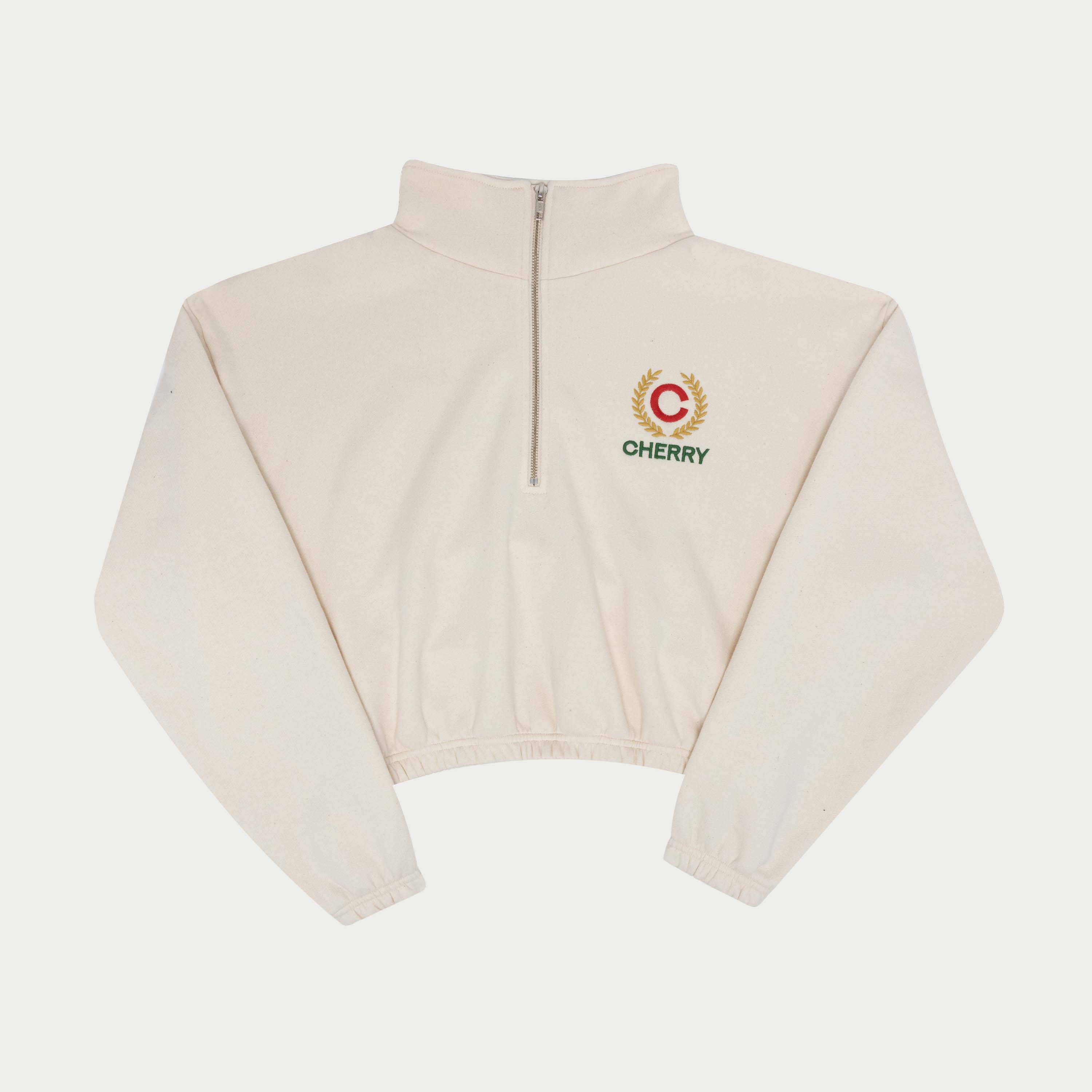 Cream Fleece Half Zip Panel Sweatshirt