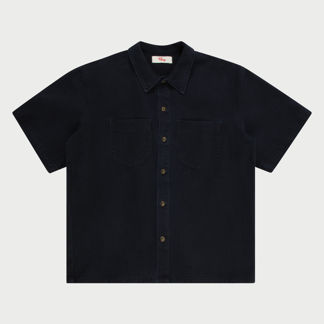 Denim Chambray Short Sleeve Shirt (Black)