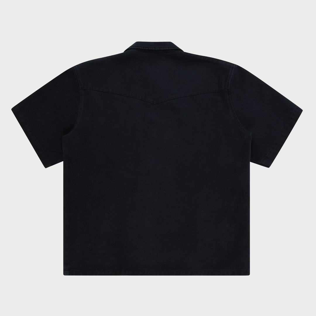 Denim Chambray Short Sleeve Shirt (Black)