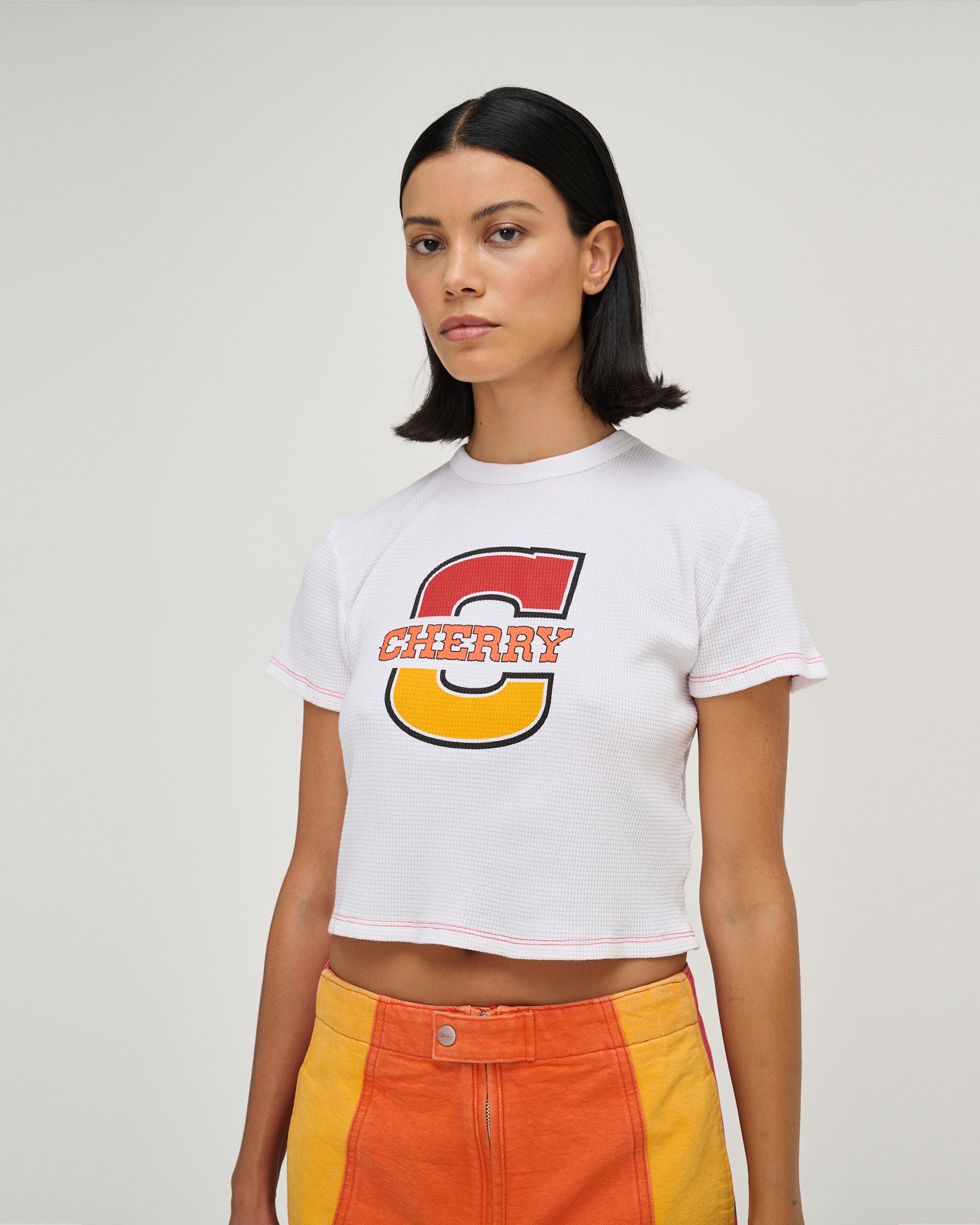 Fox X Cherry Contrast Baby Tee (White)