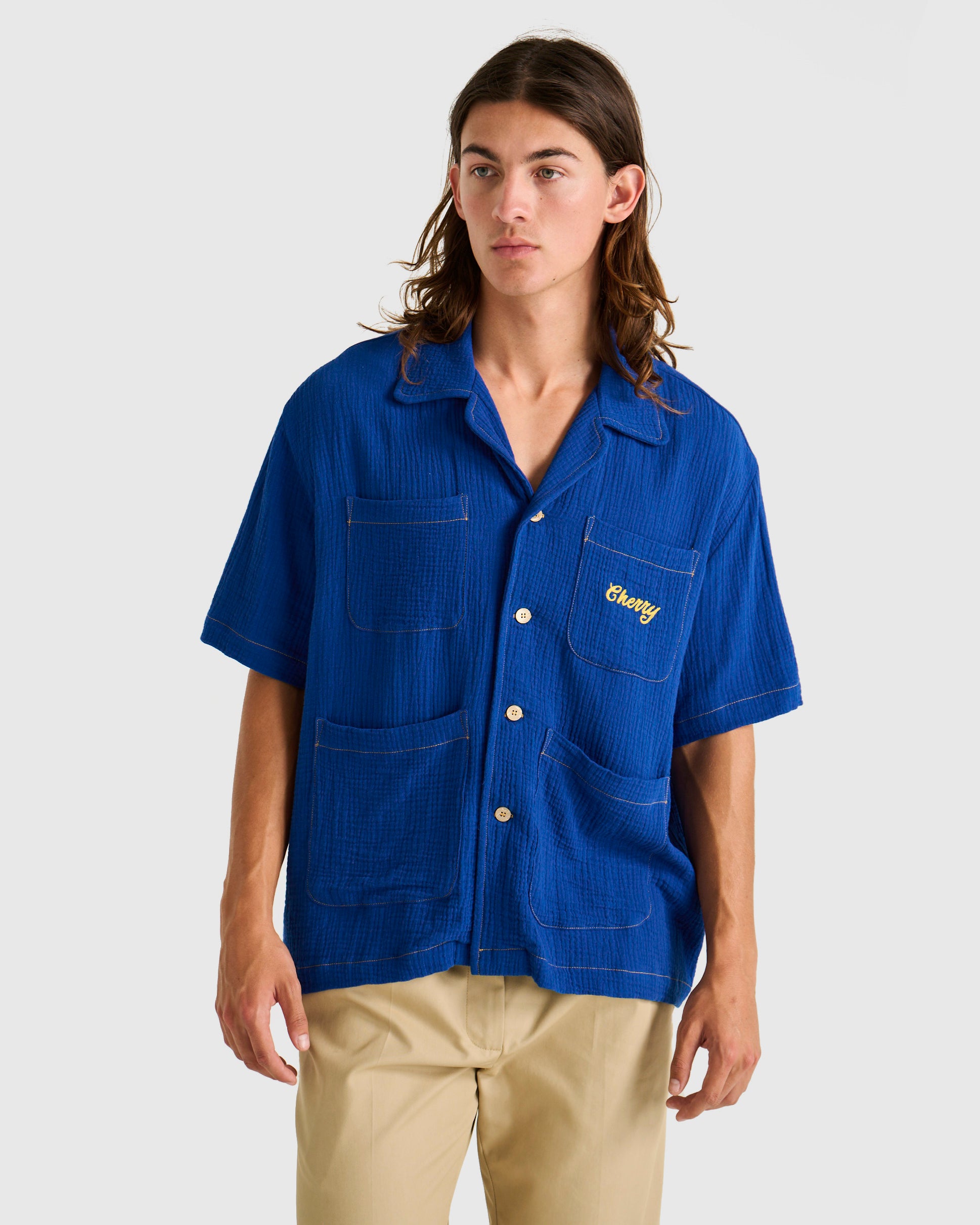 Cherry Club Button Up (Cobalt)