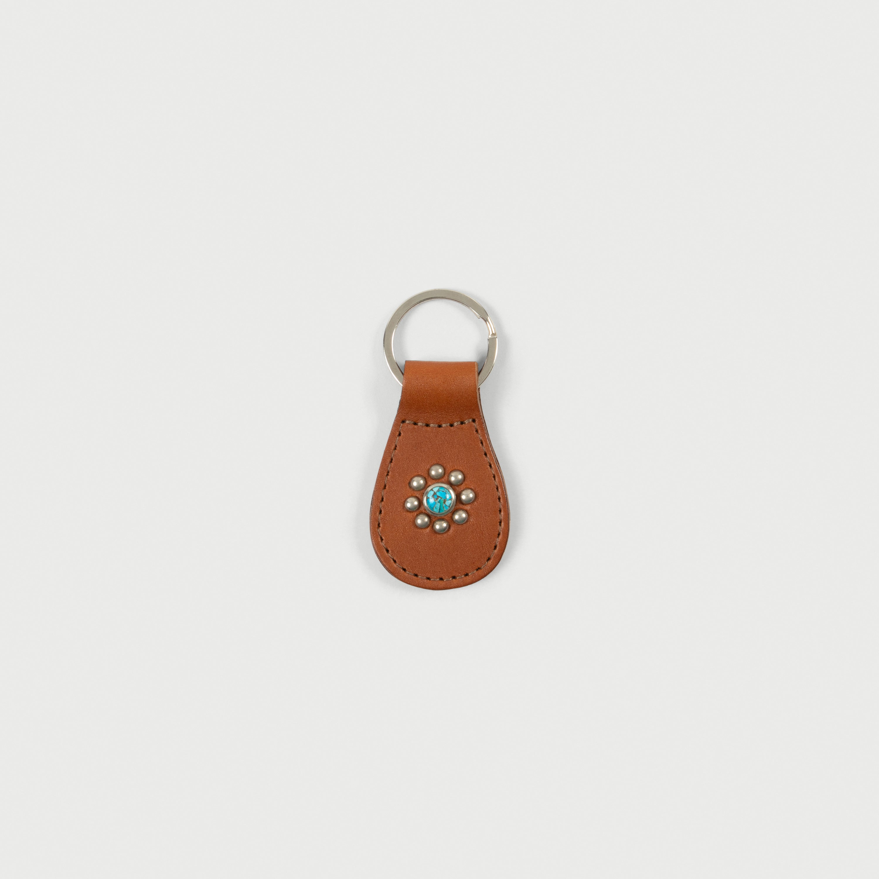 Leather Studded Keychain (Camel)