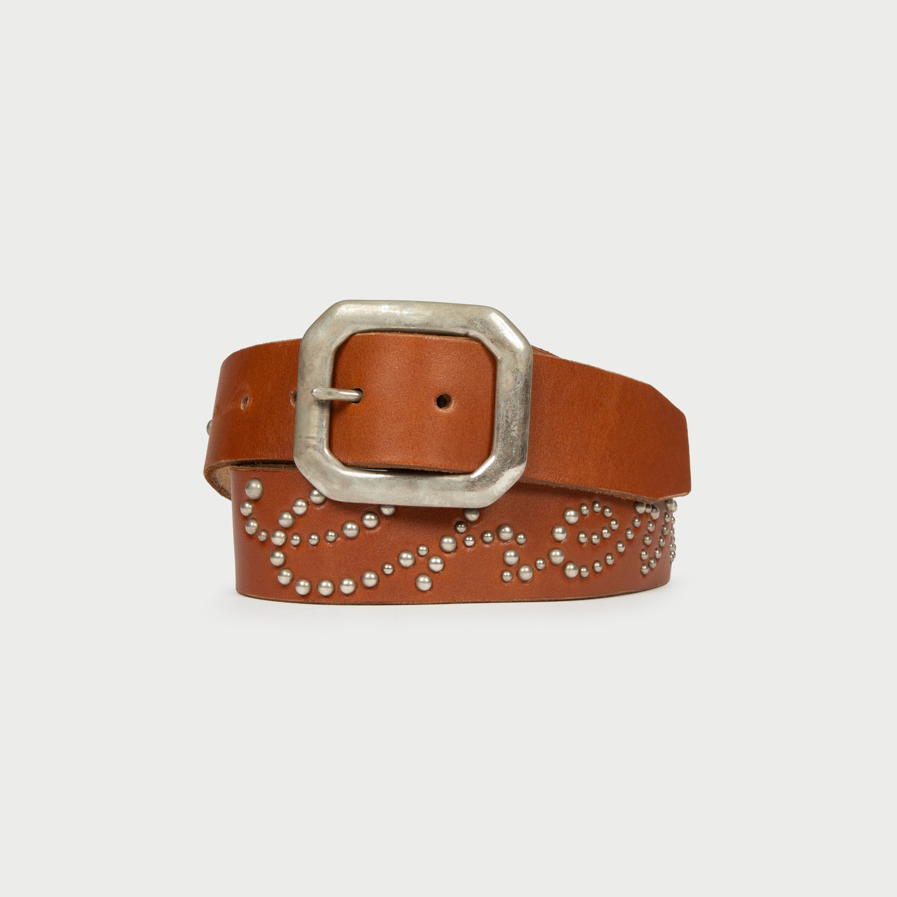 Cherry Studded Leather Belt (Brown)