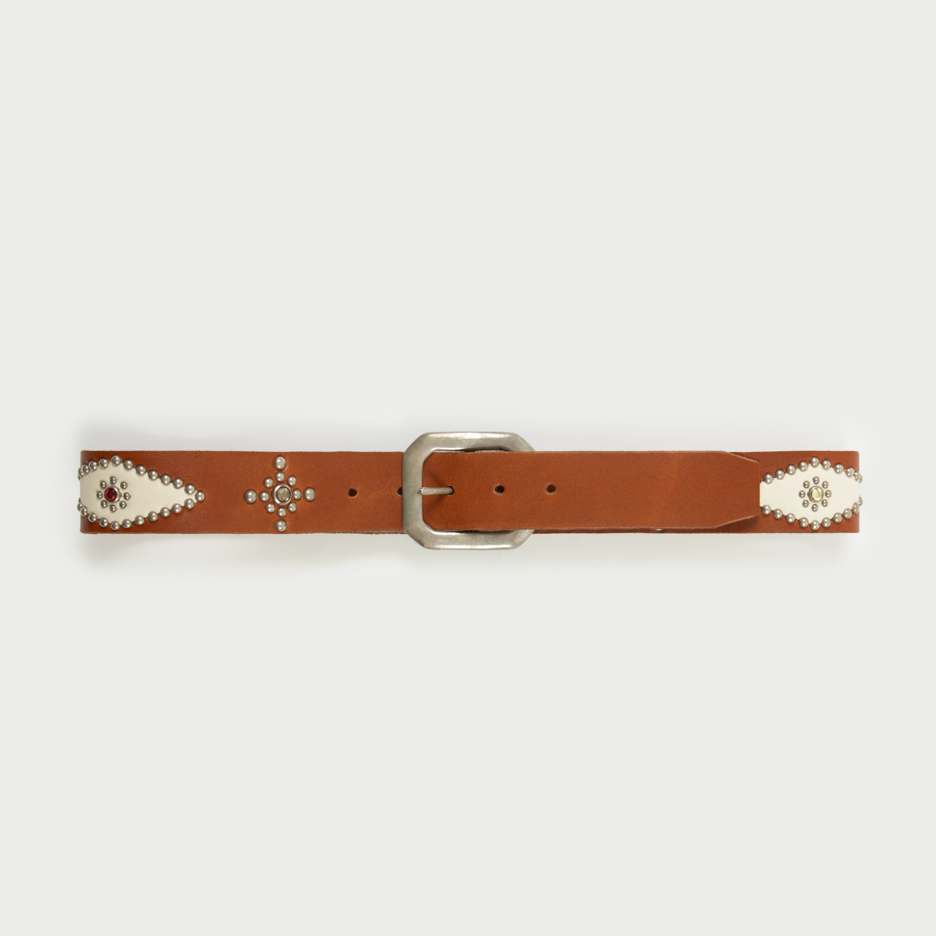 Cherry Studded Leather Belt (Brown)