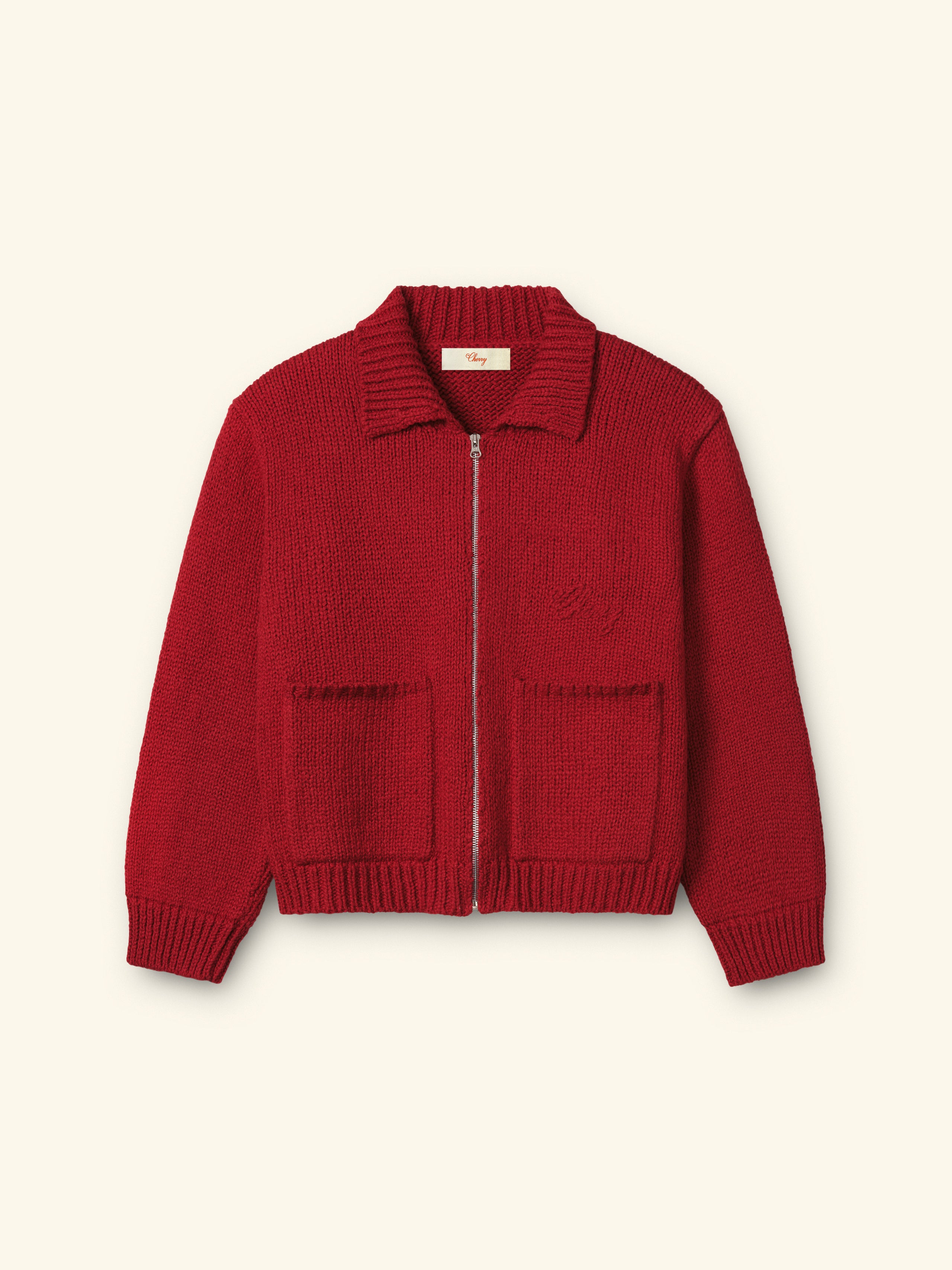 5 Star Cotton Knit Zip Jacket (Cherry Red)