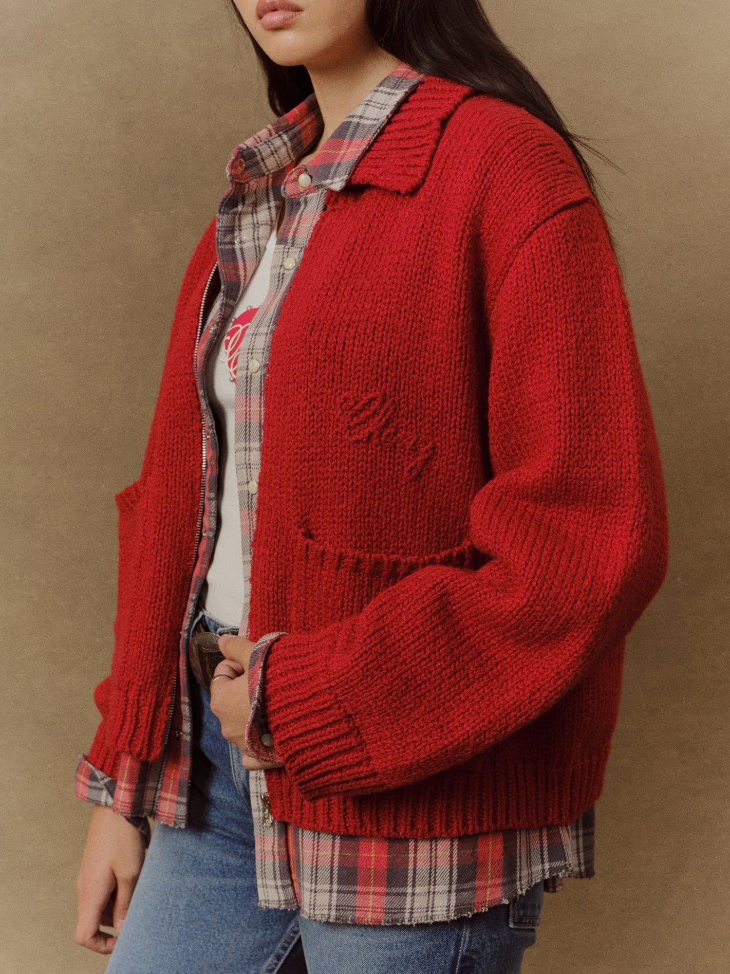 5 Star Cotton Knit Zip Jacket (Cherry Red)