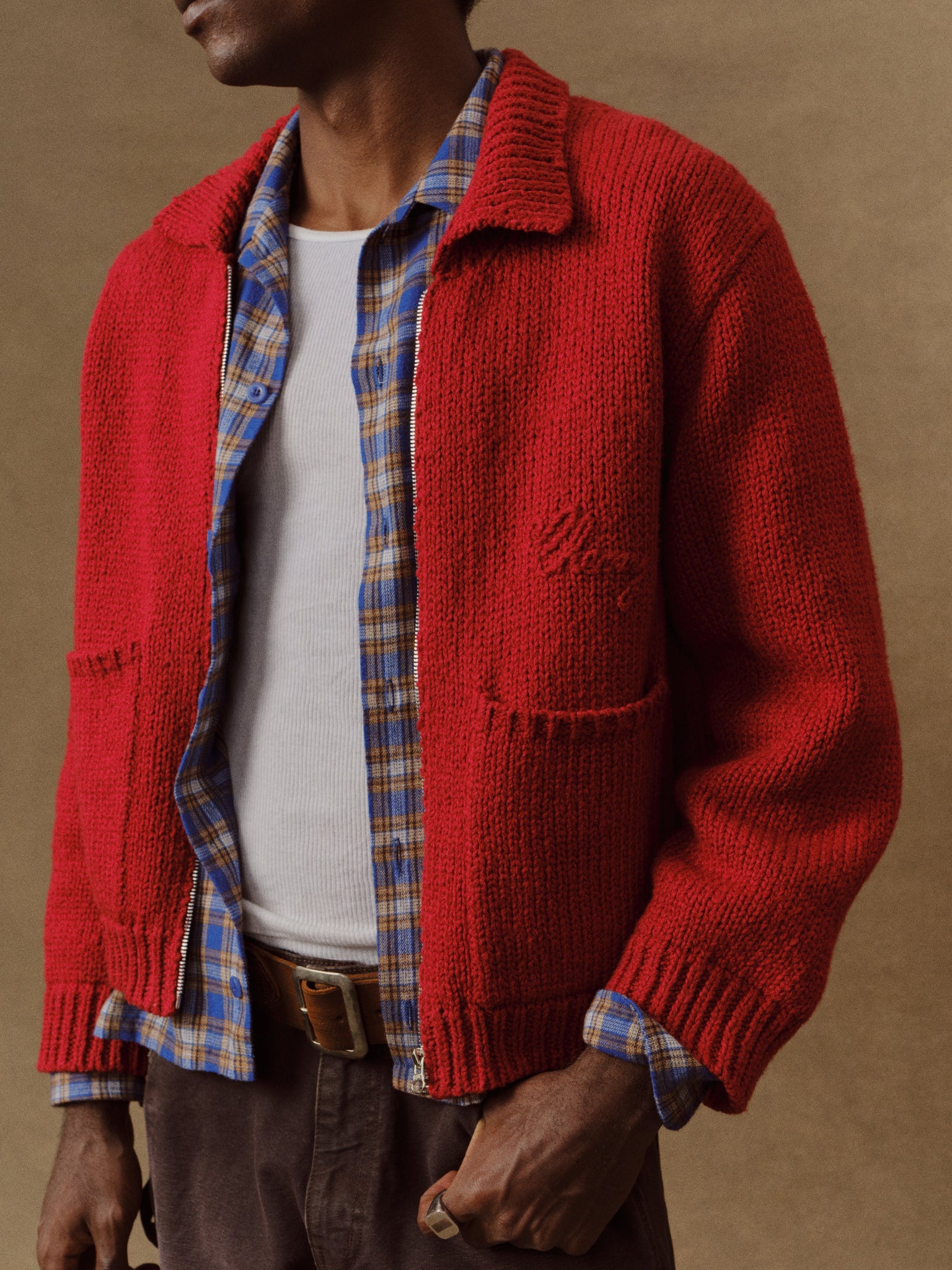 5 Star Cotton Knit Zip Jacket (Cherry Red)