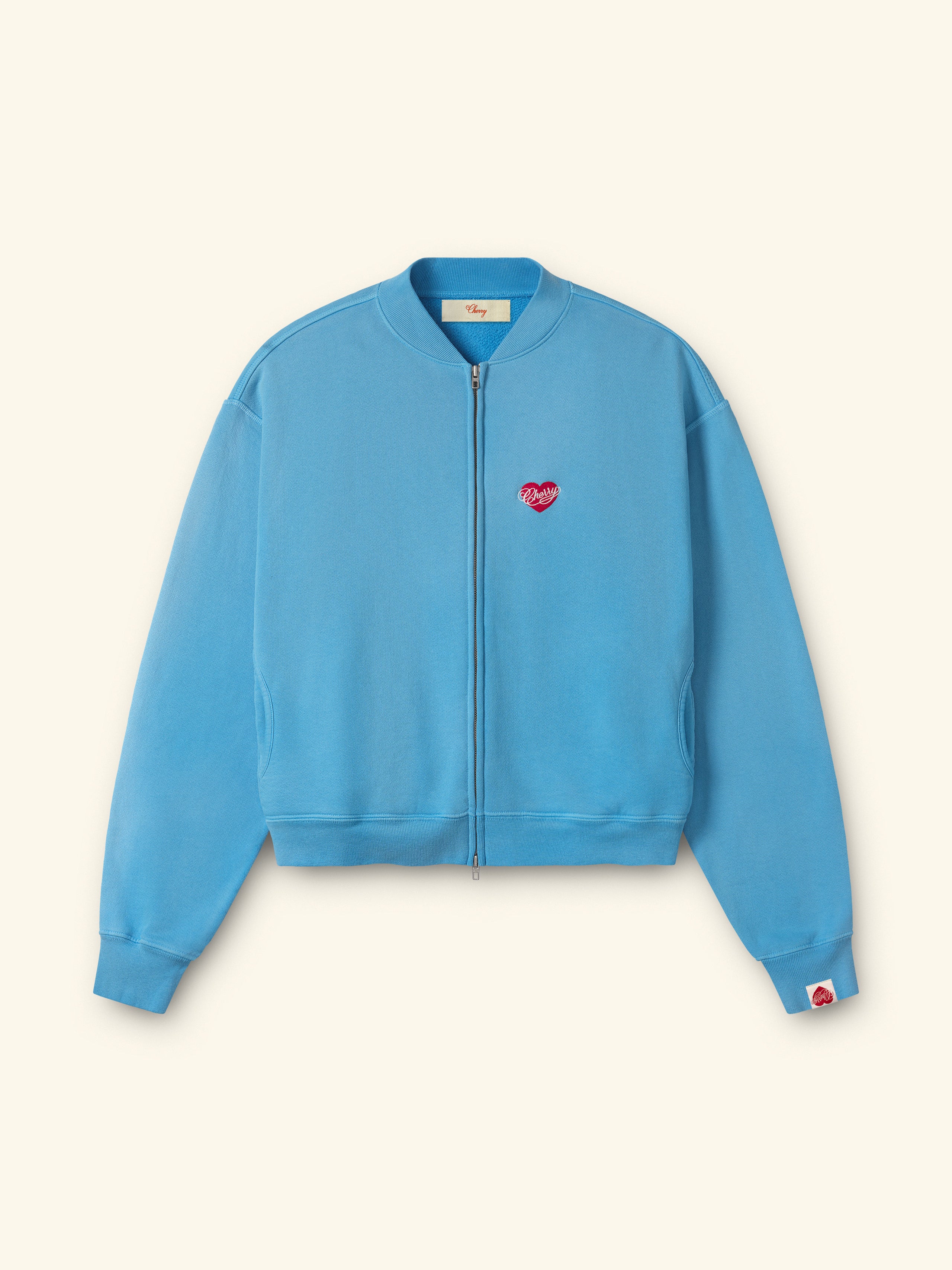 Embroidered Zip Up Crew (Malibu Blue)
