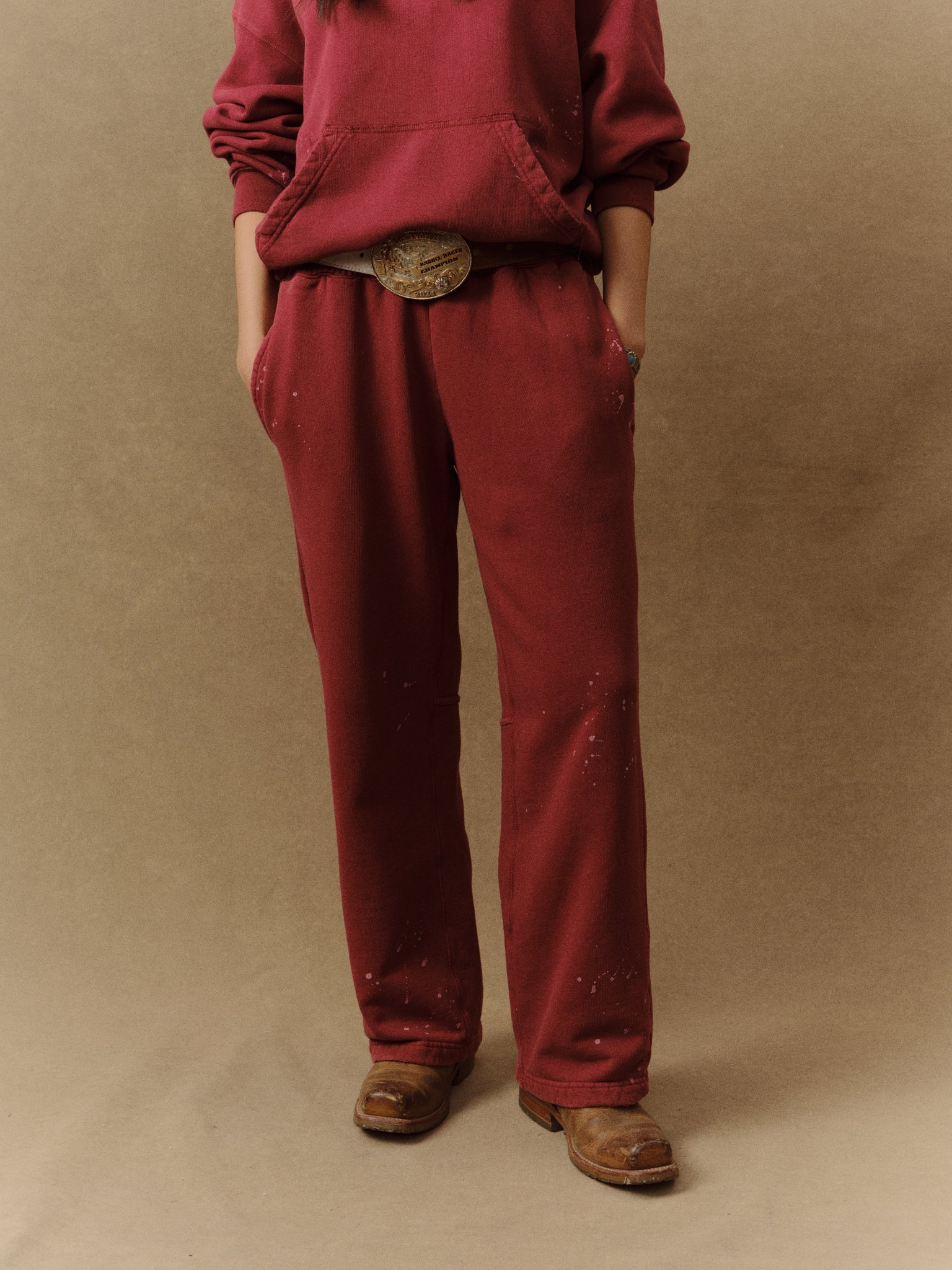 Valentine's Distressed Parachute Sweatpants (Sun Faded Red)