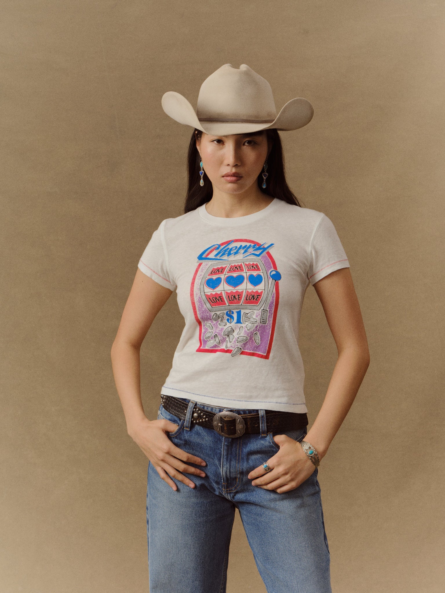 Women's Slot Machine Fitted Baby Tee (Vintage White)