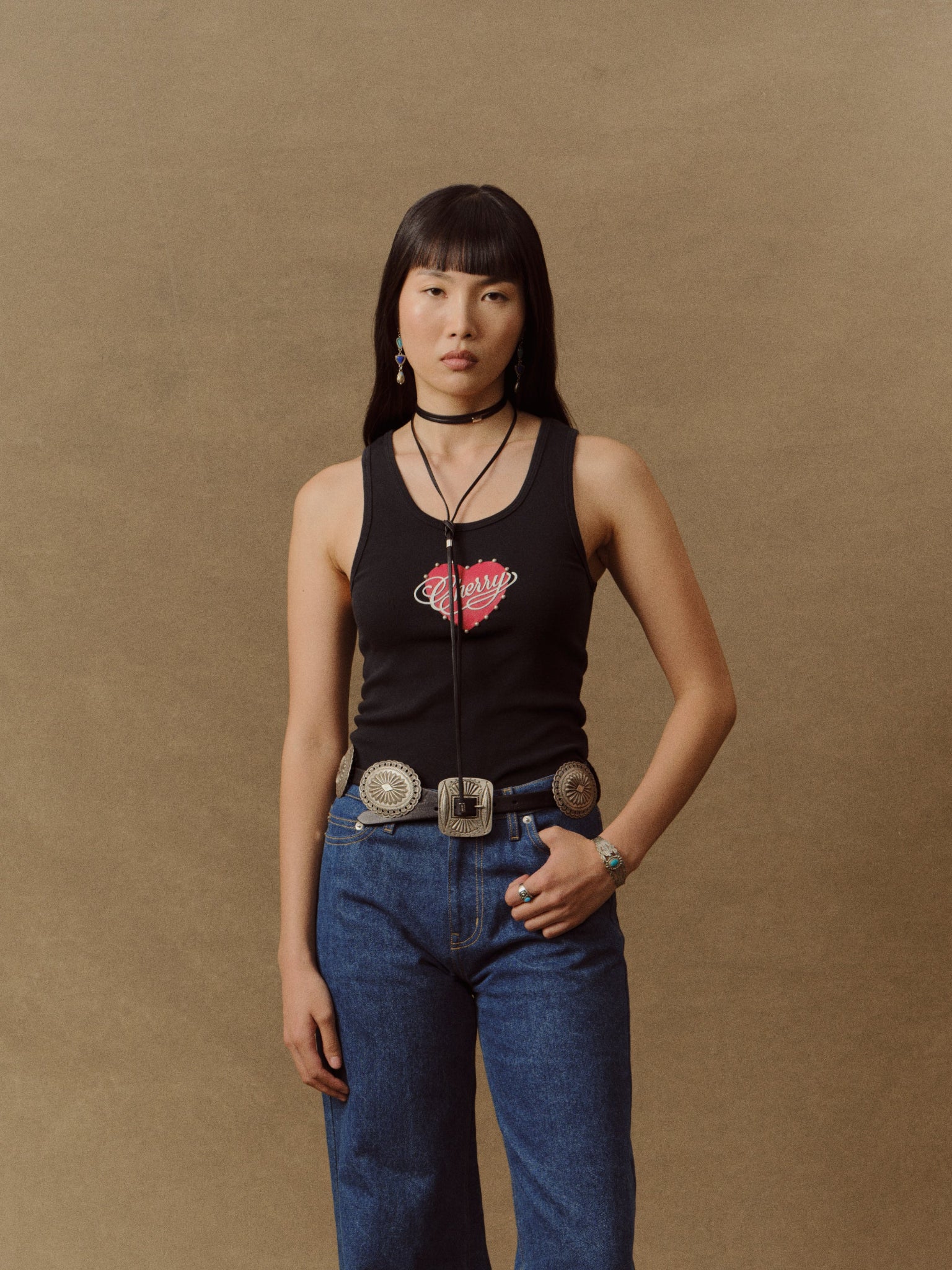 Women's Studded Valentine's Tank Top (Vintage Black)