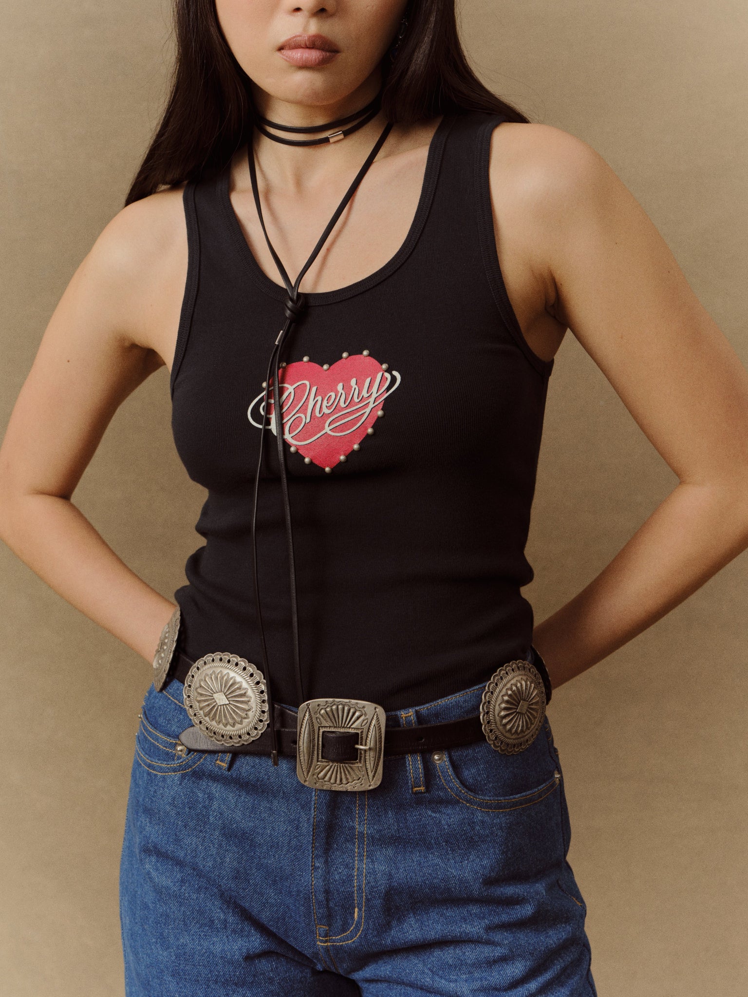 Women's Studded Valentine's Tank Top (Vintage Black)