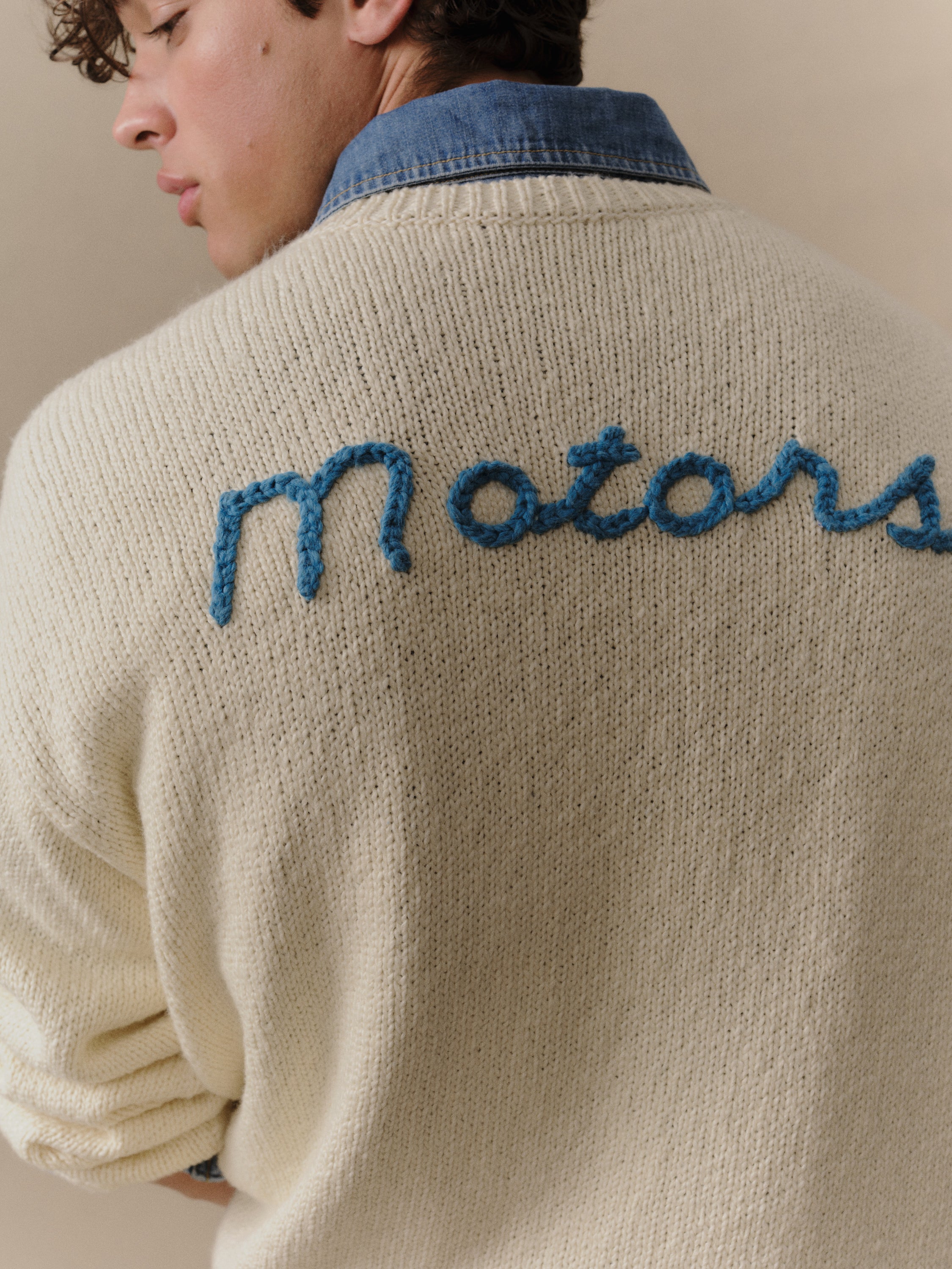 Motors Knit V Neck (Cream)