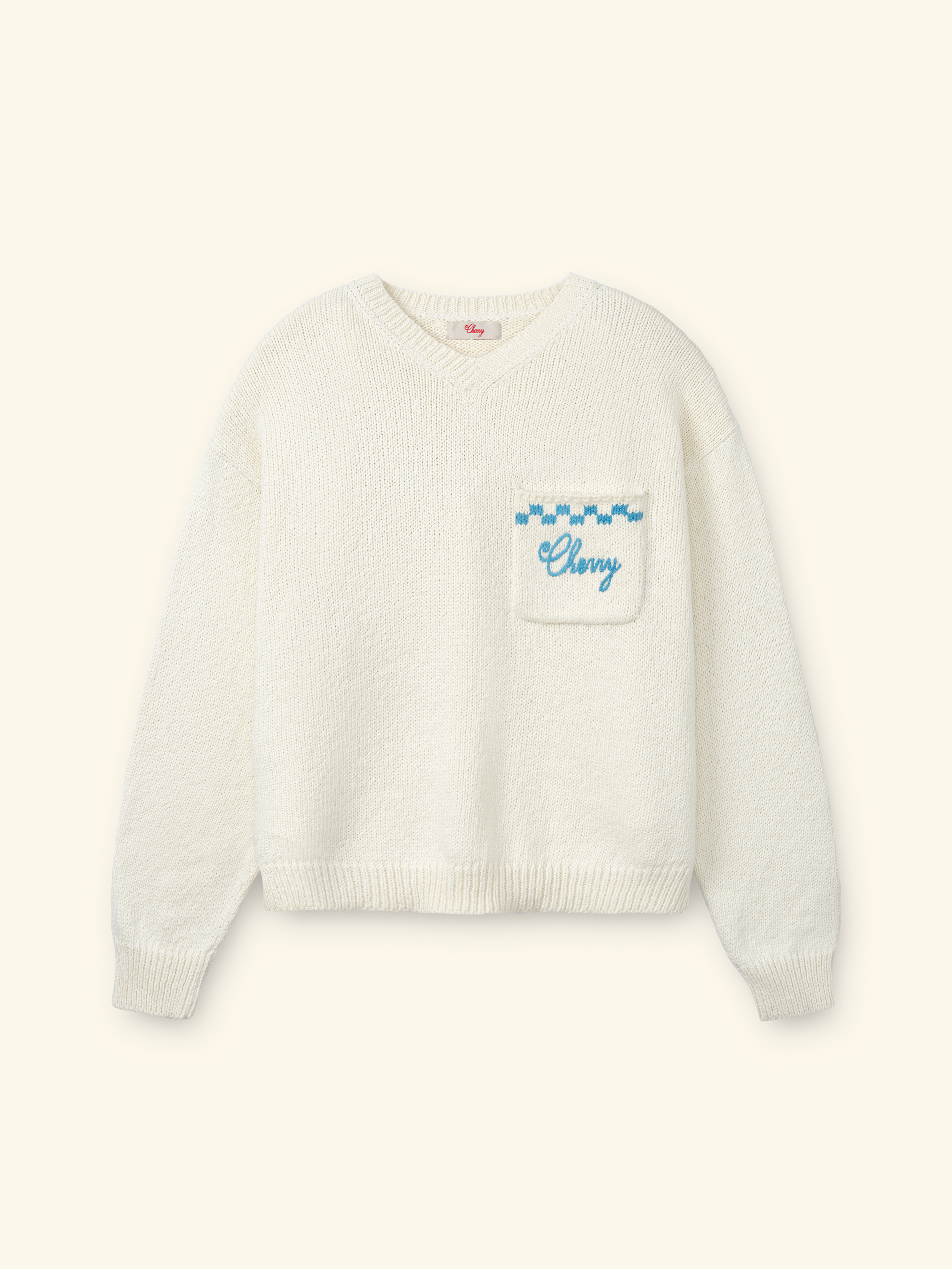 Motors Knit V Neck (Cream)