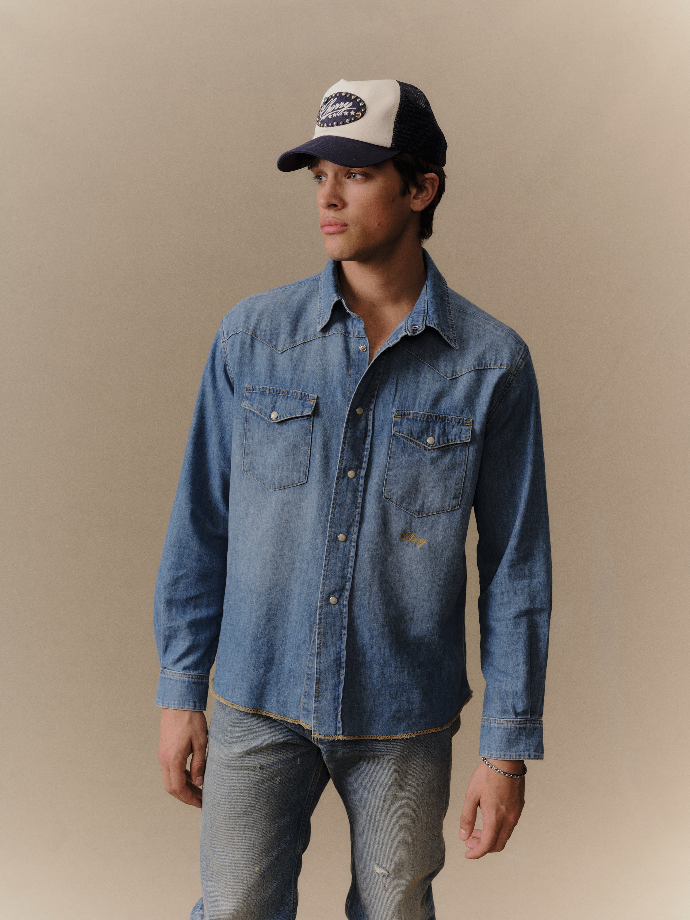 Denim Chambray Western Shirt (Medium Wash) – CHERRY LA