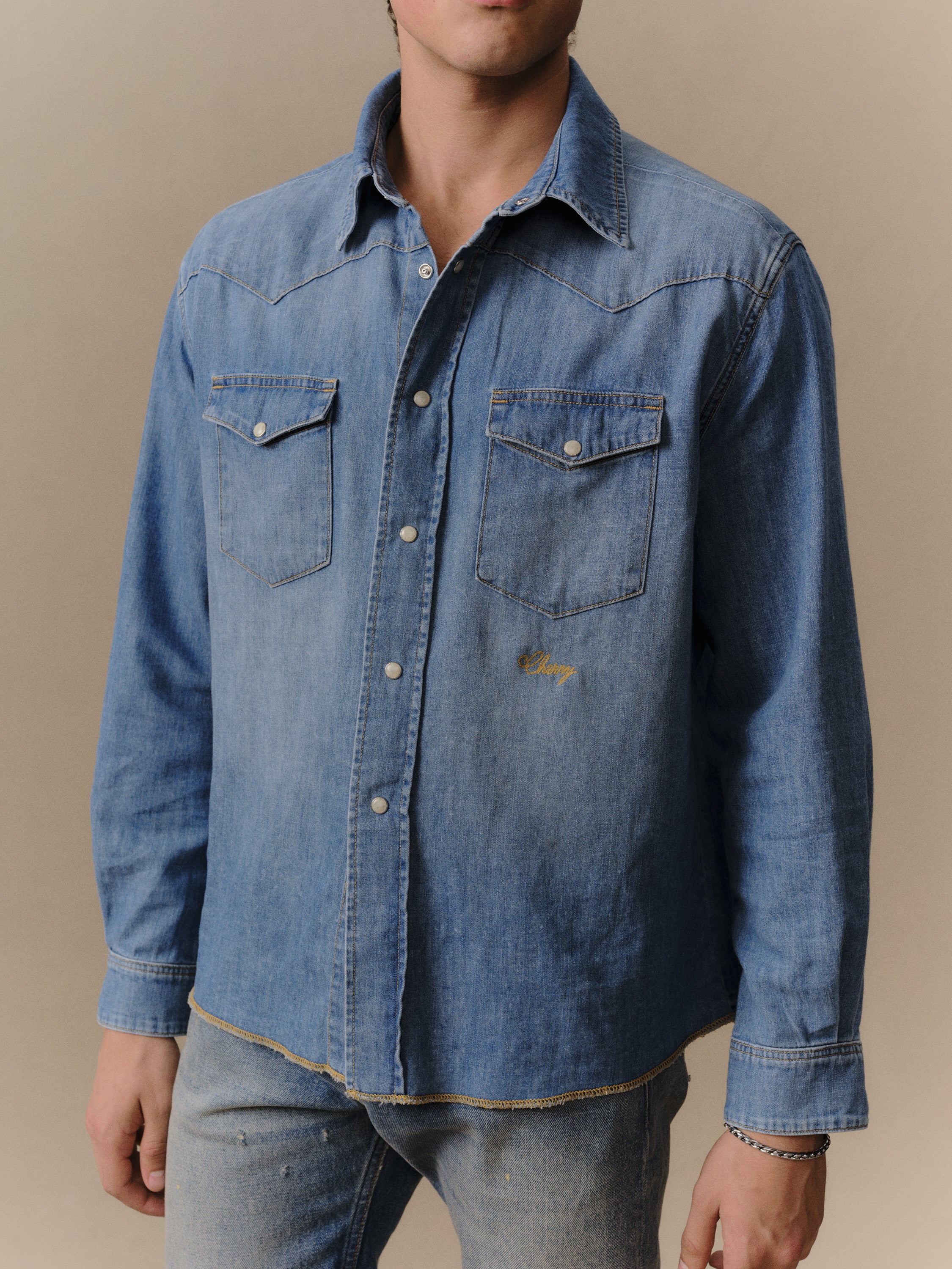Denim Chambray Western Shirt (Medium Wash)