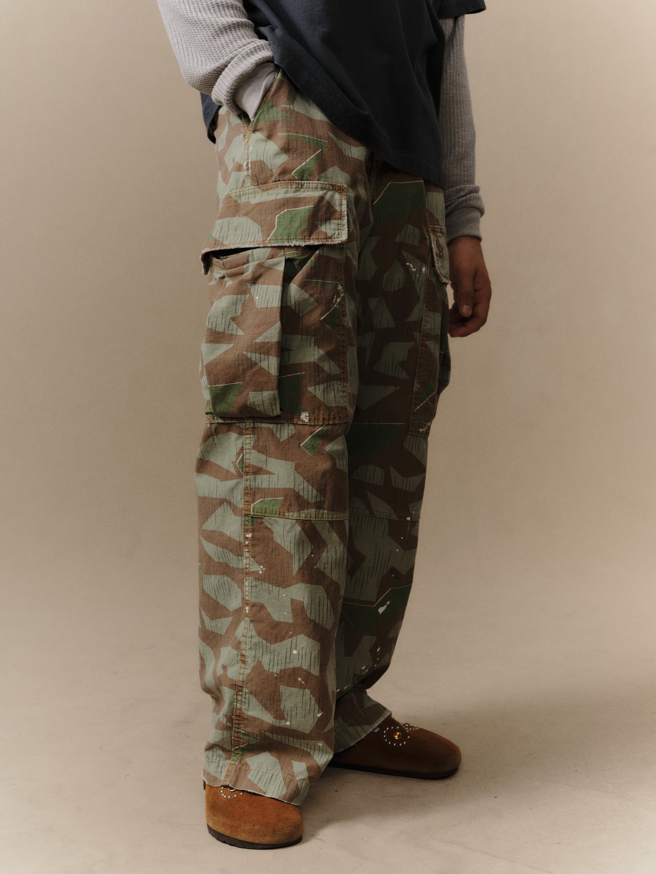 Wide Leg Cargo Pants (Camo)