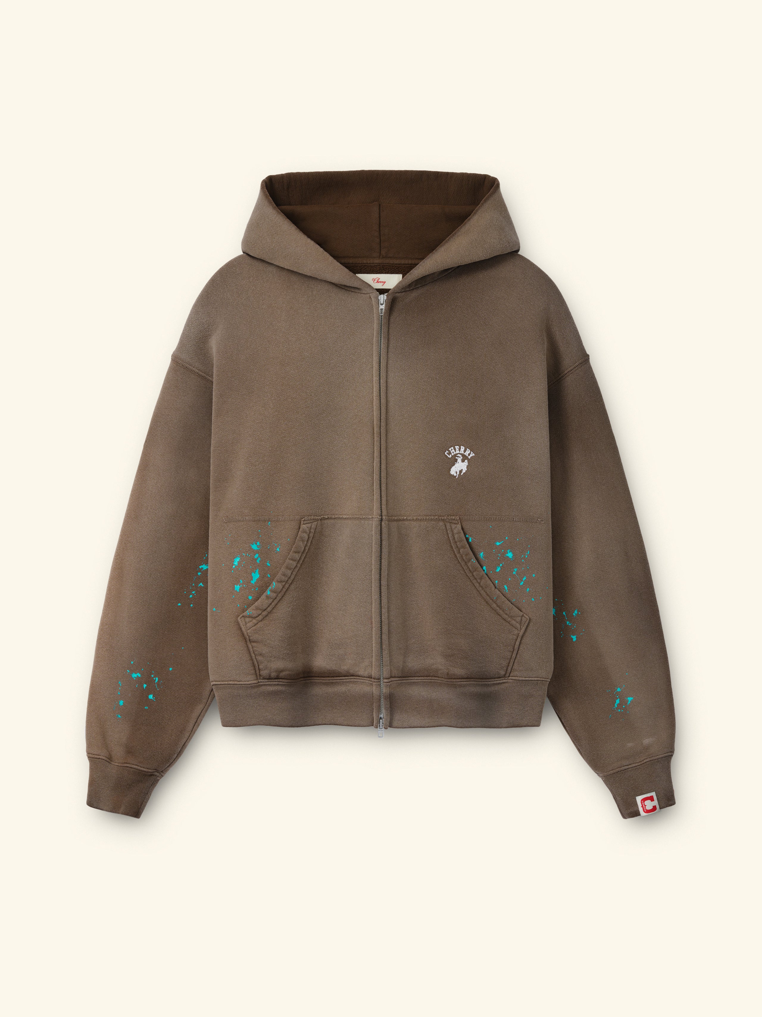 Western Athletic Zip Up Hoodie (Brown)