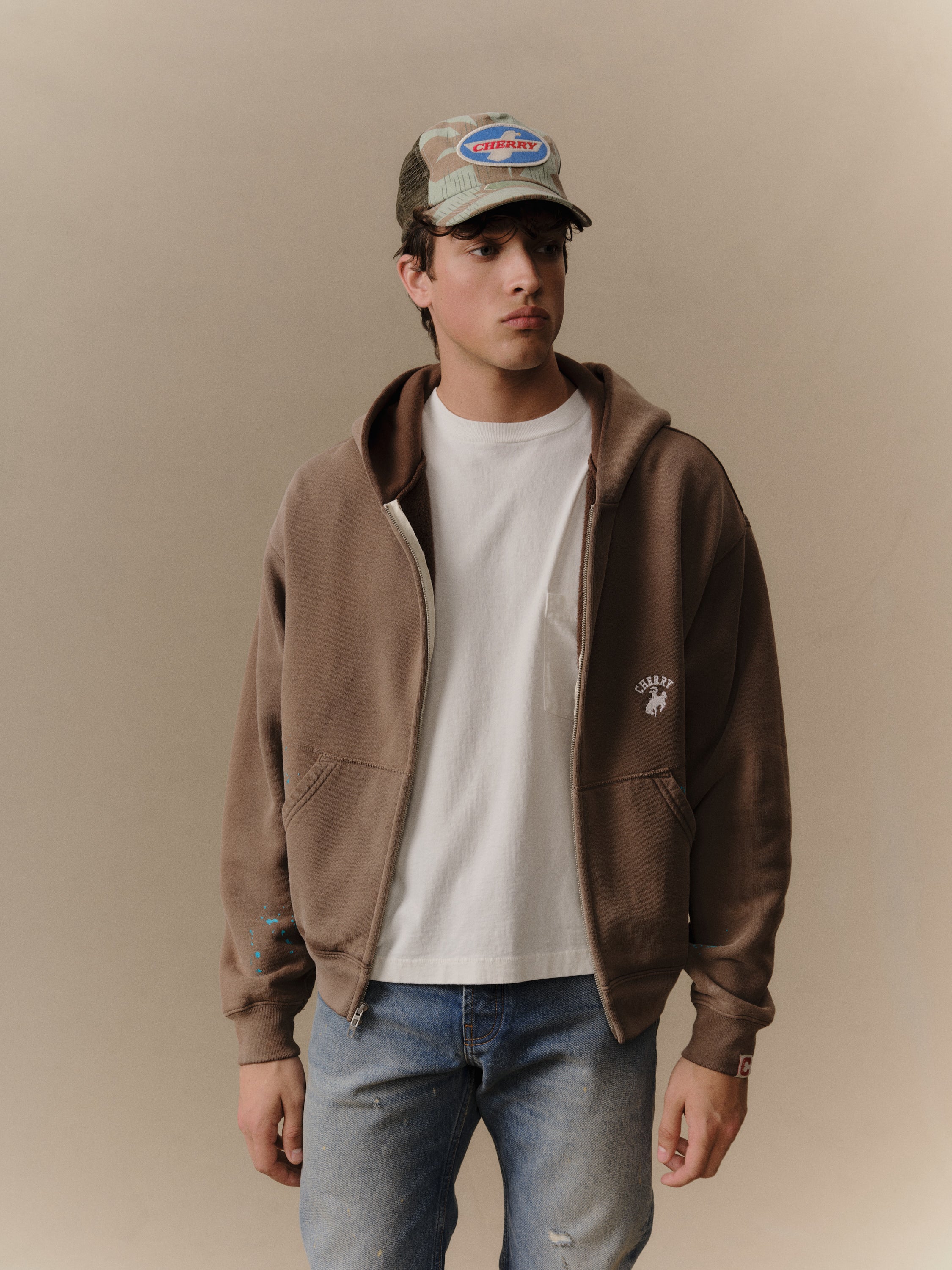 Western Athletic Zip Up Hoodie (Brown)