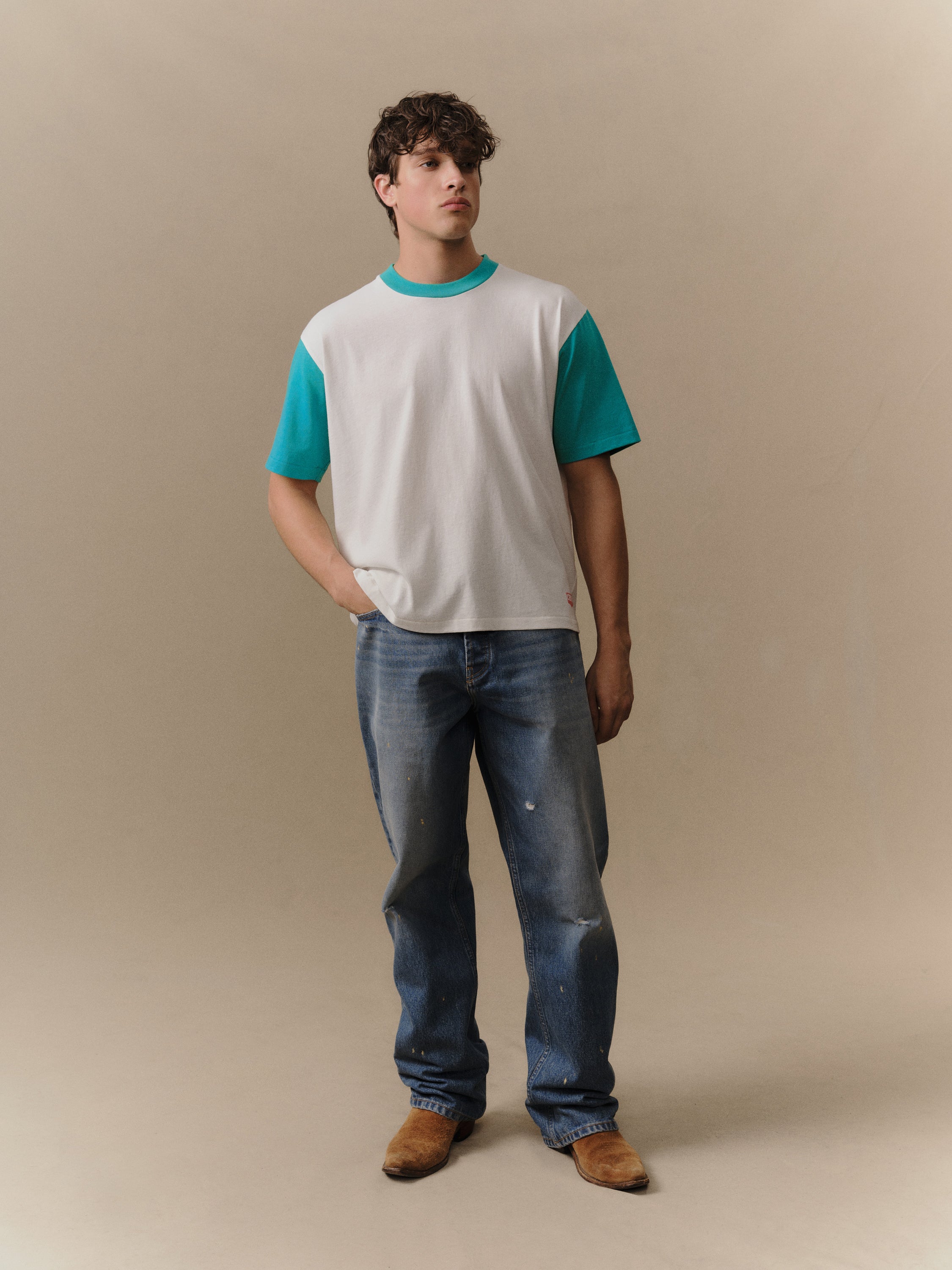 Safari Boxy Ringer Tee (Turquoise)