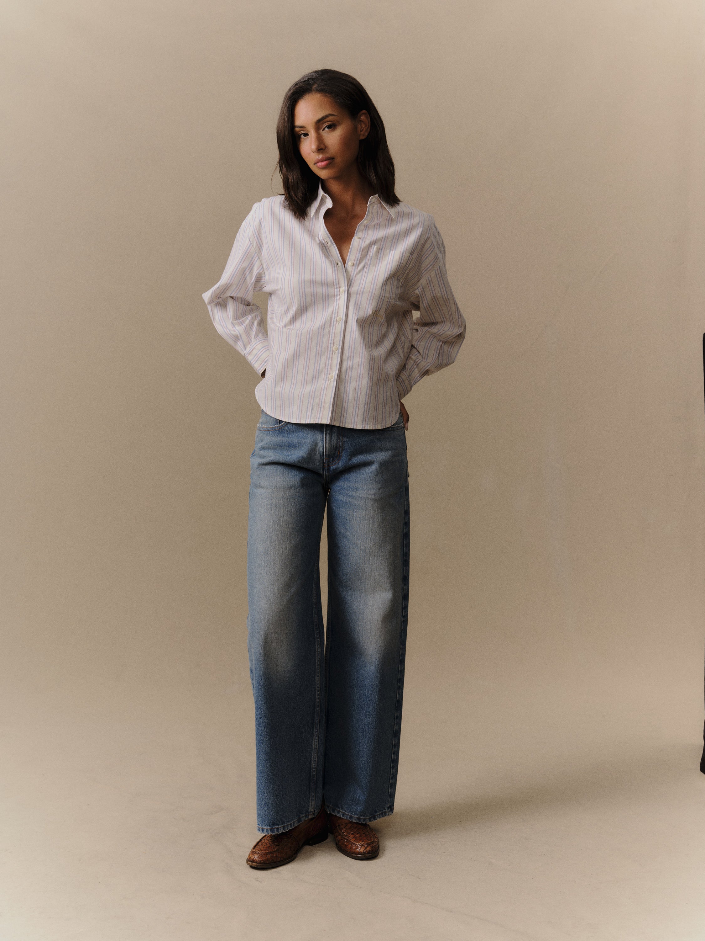 Women's Boxy Stripe Button Up