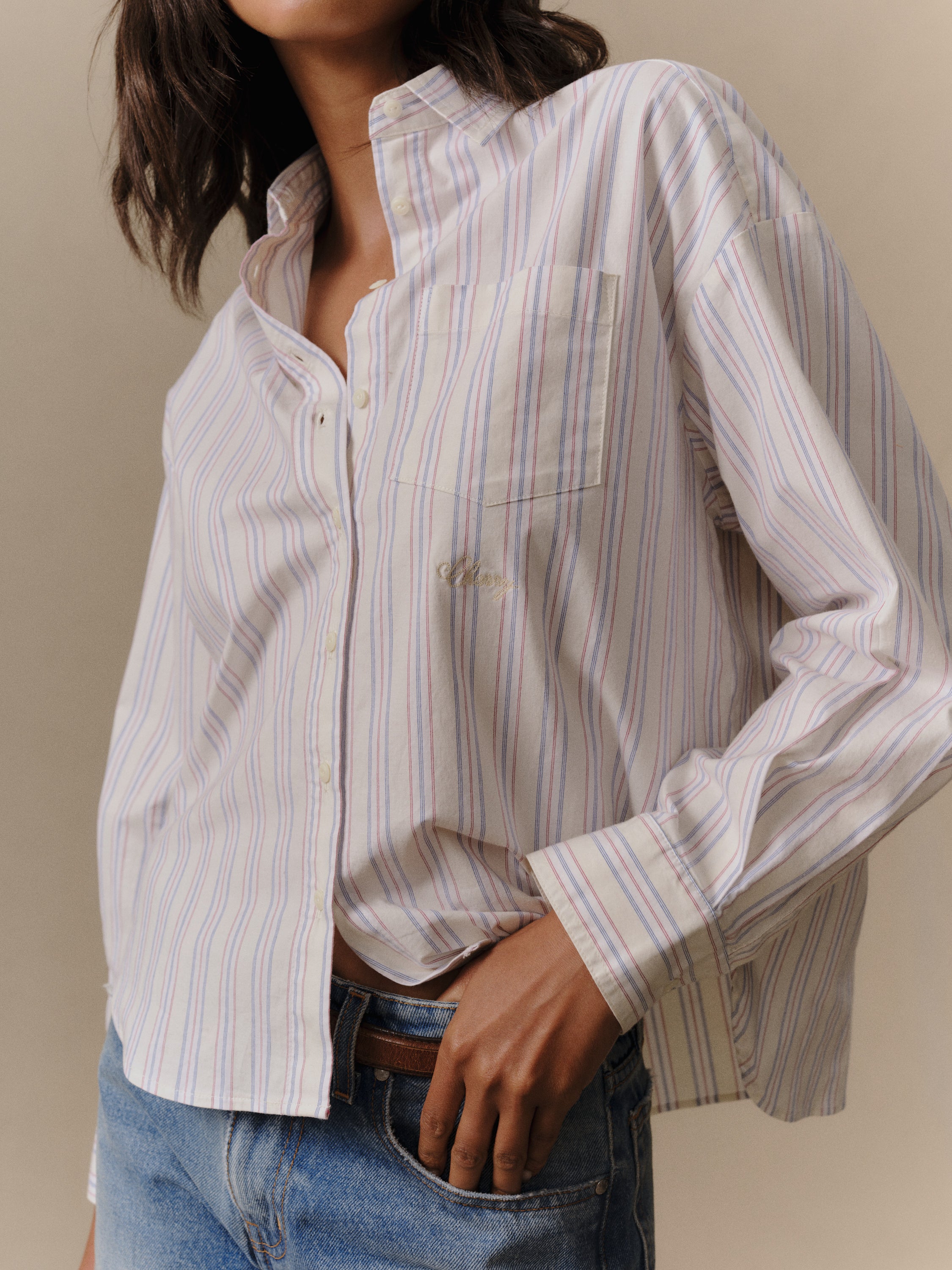 Women's Boxy Stripe Button Up