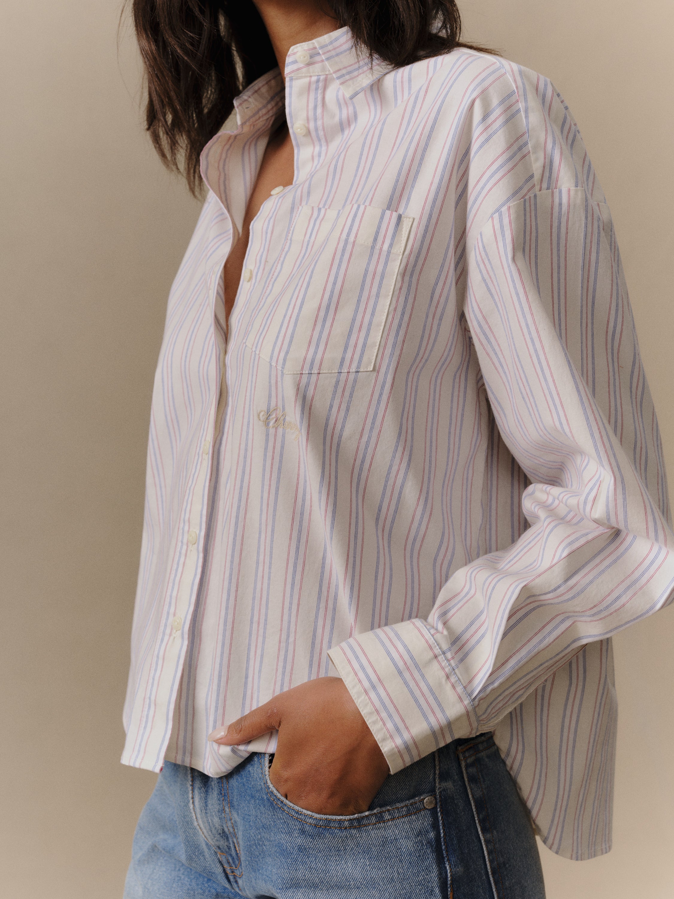 Women's Boxy Stripe Button Up