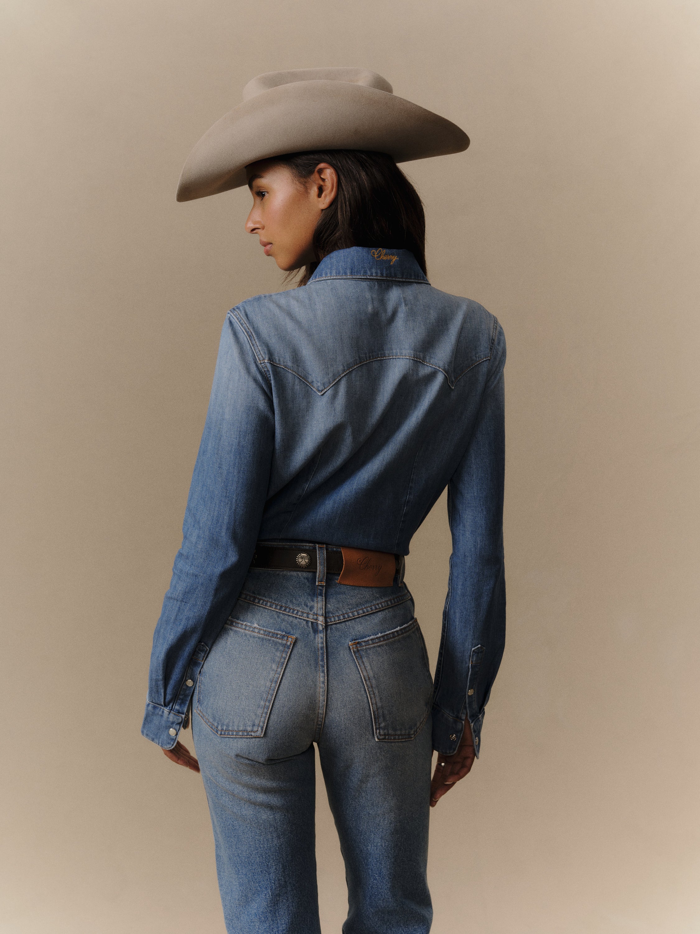 Women's Fitted Western Button Up (Medium Wash)