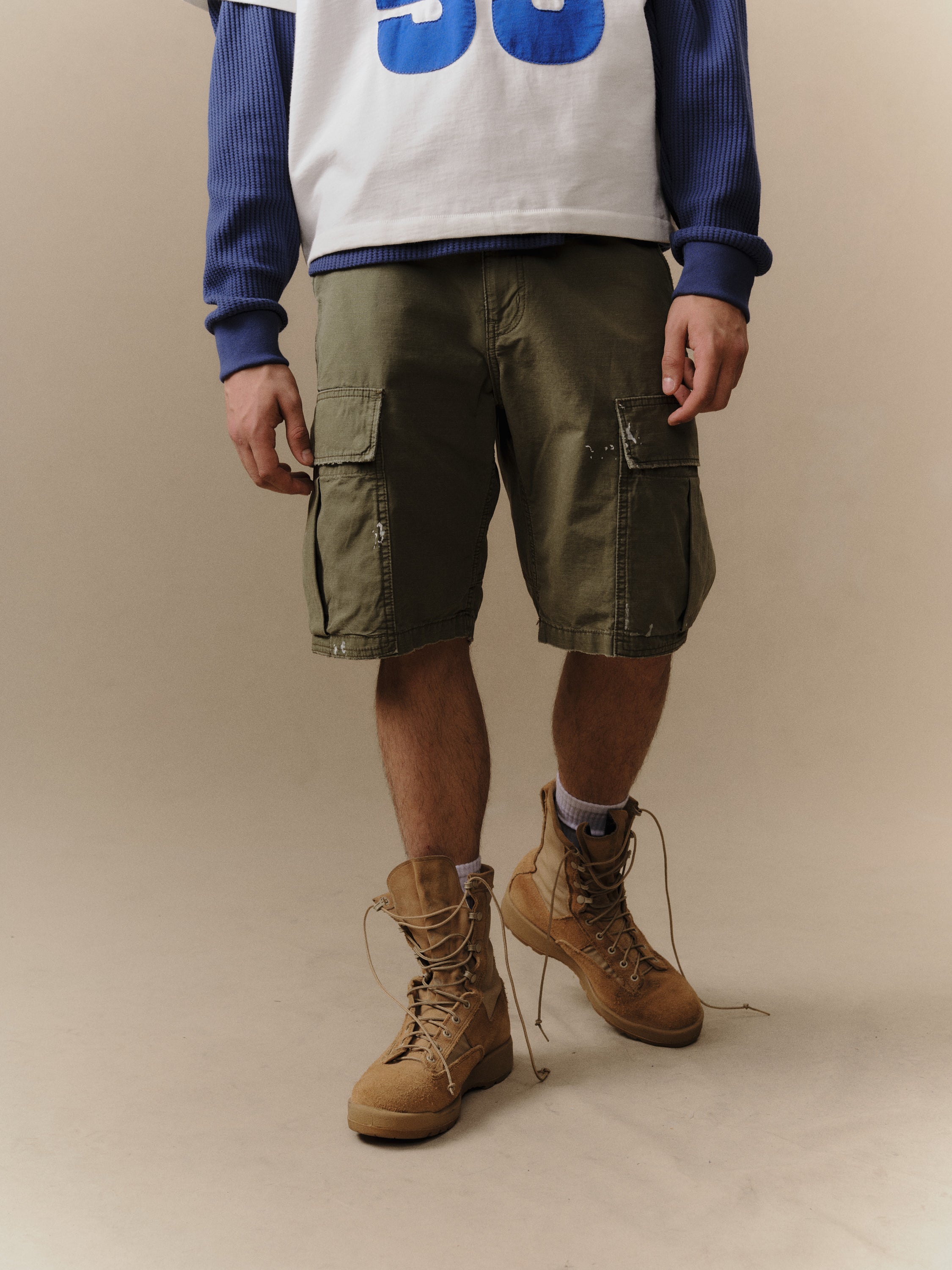 Wide Leg Cargo Shorts (Army Green)