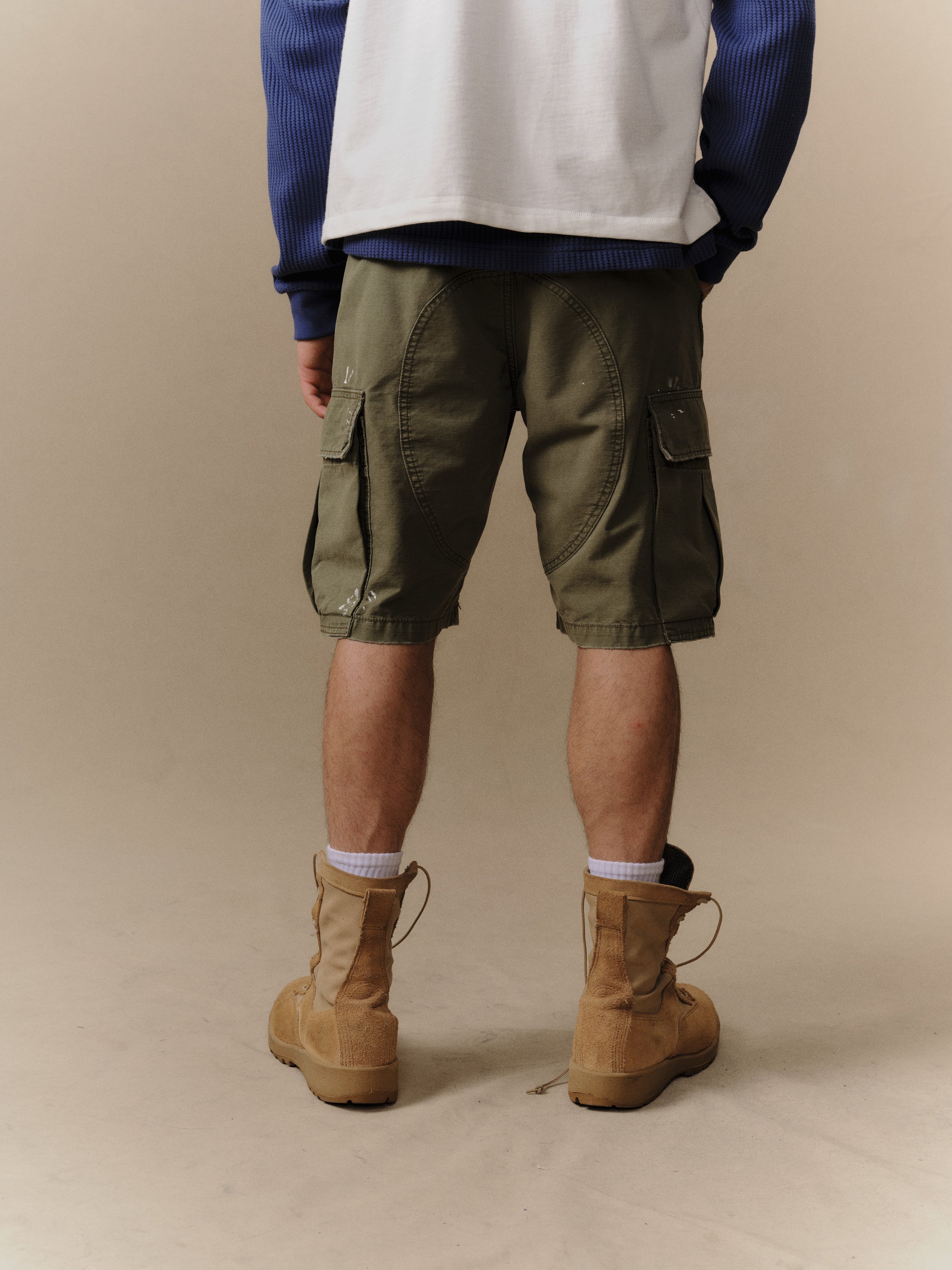 Wide Leg Cargo Shorts (Army Green)