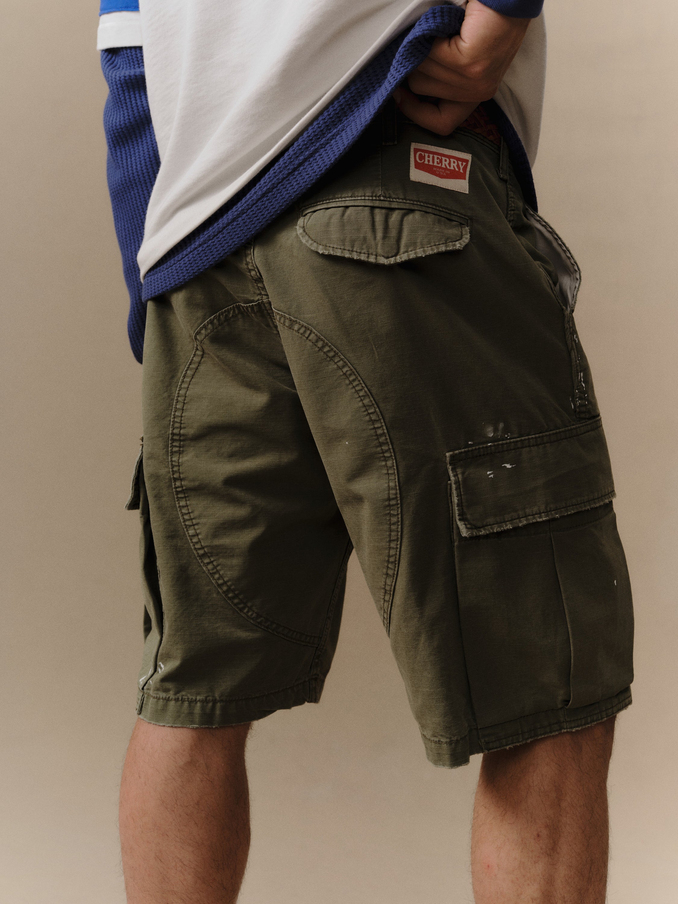 Wide Leg Cargo Shorts (Army Green)