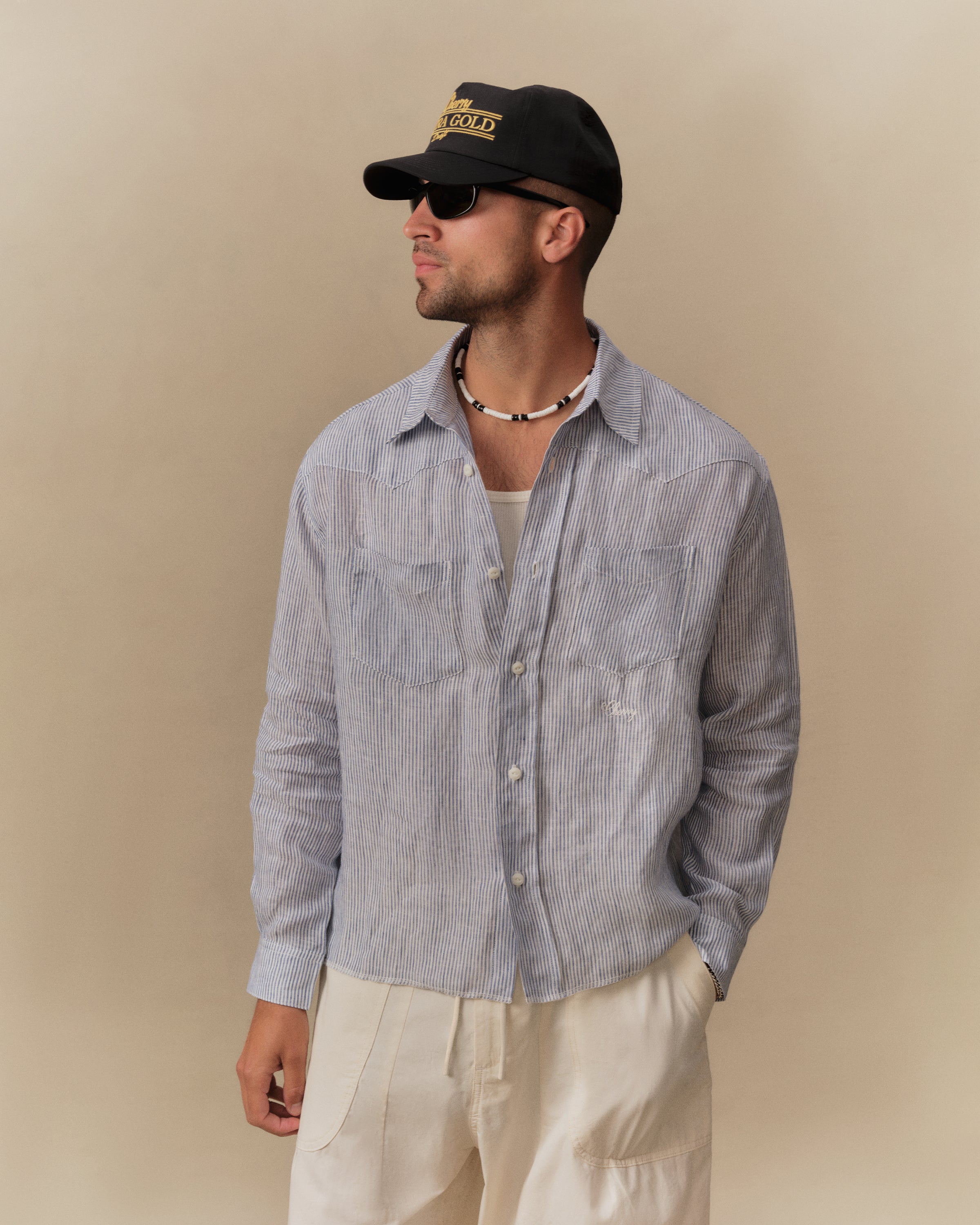 Linen Western Shirt (Blue)