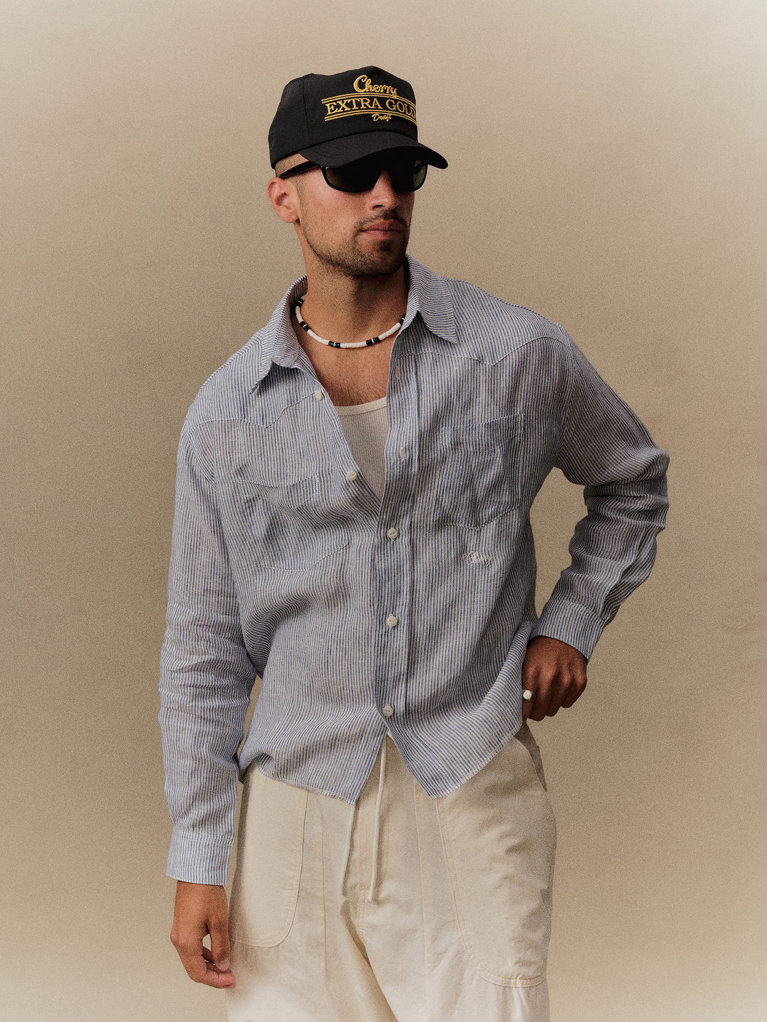 Linen Western Shirt (Blue)