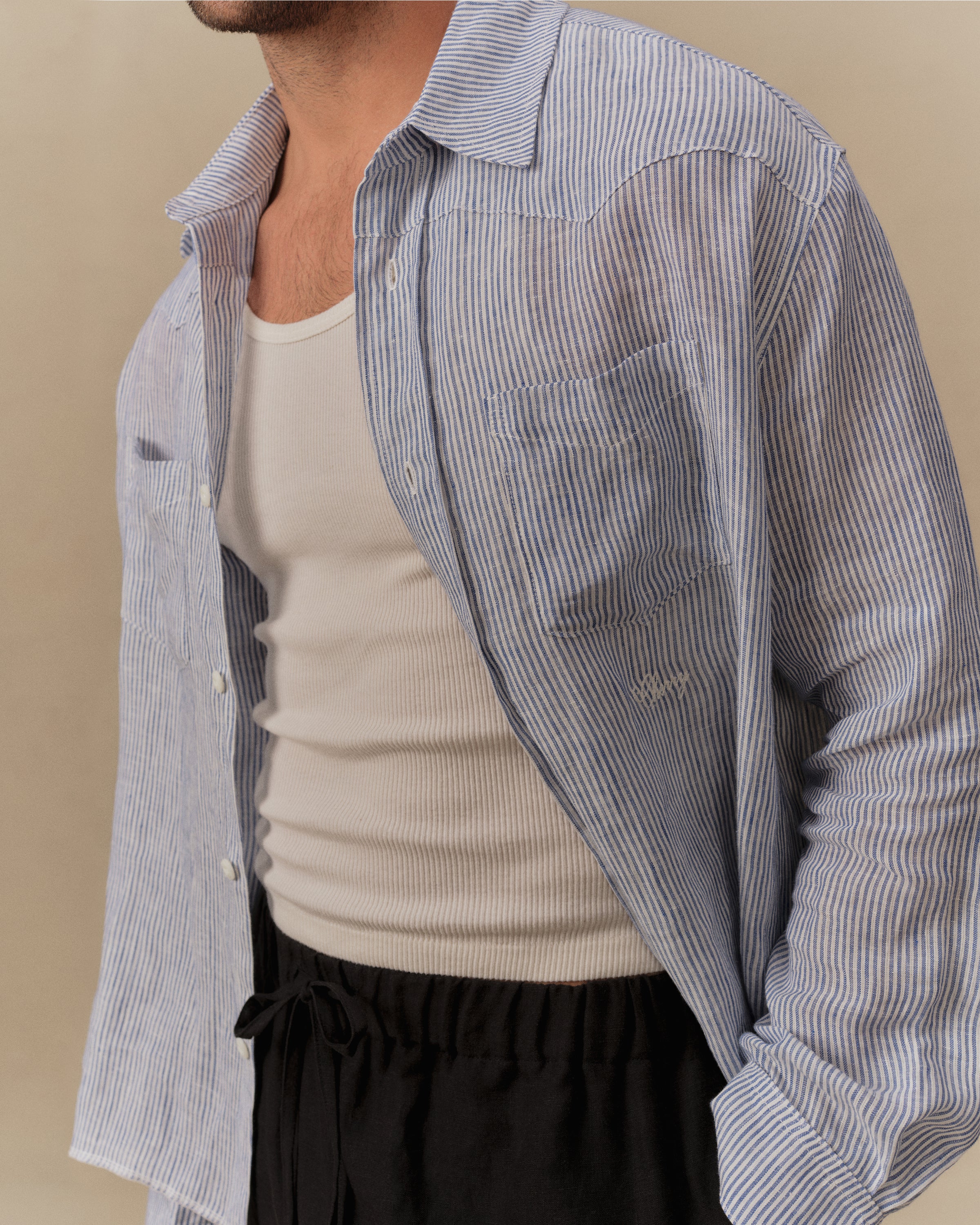 Linen Western Shirt (Blue)