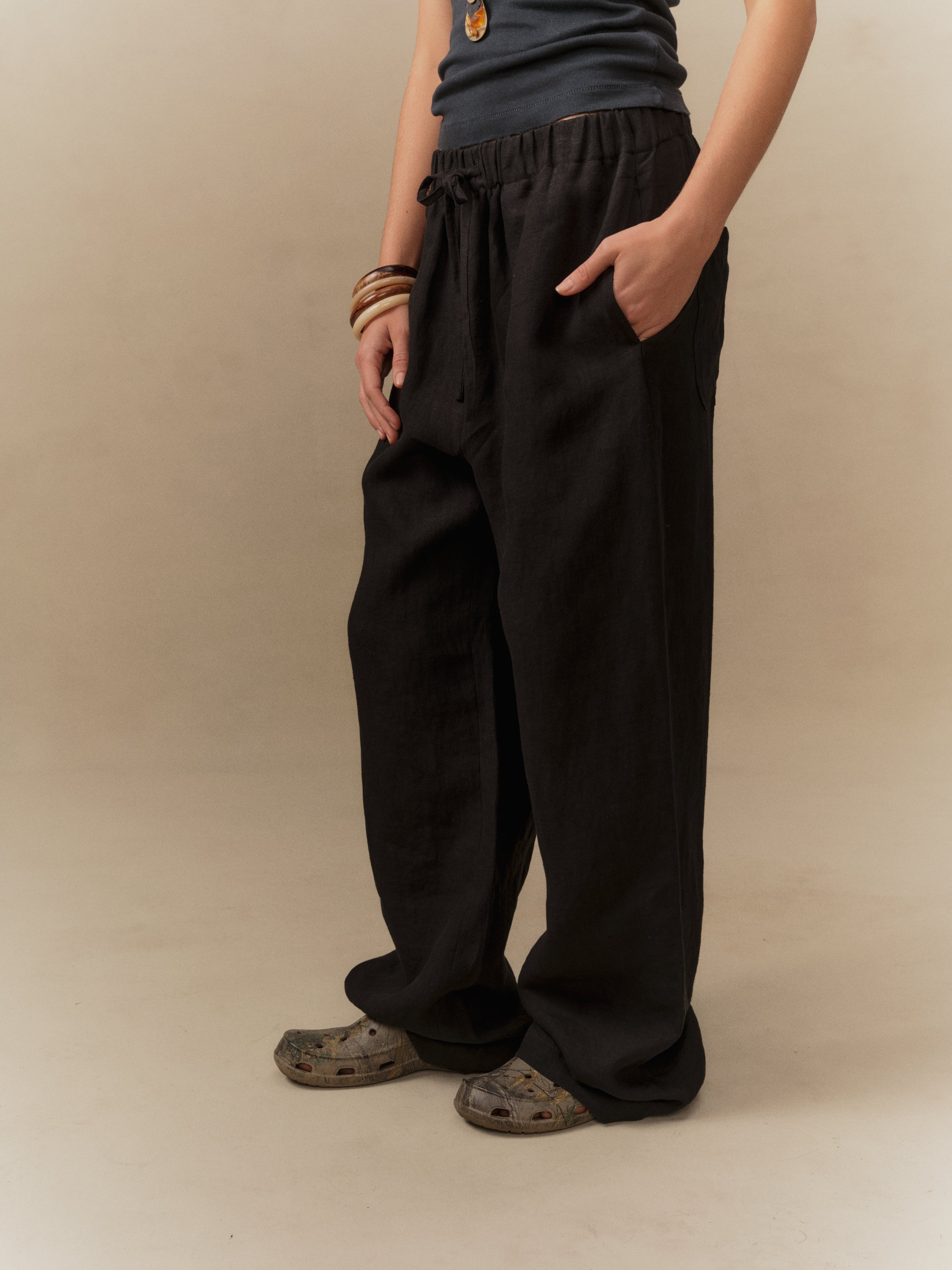 Linen Beach Pants (Black)