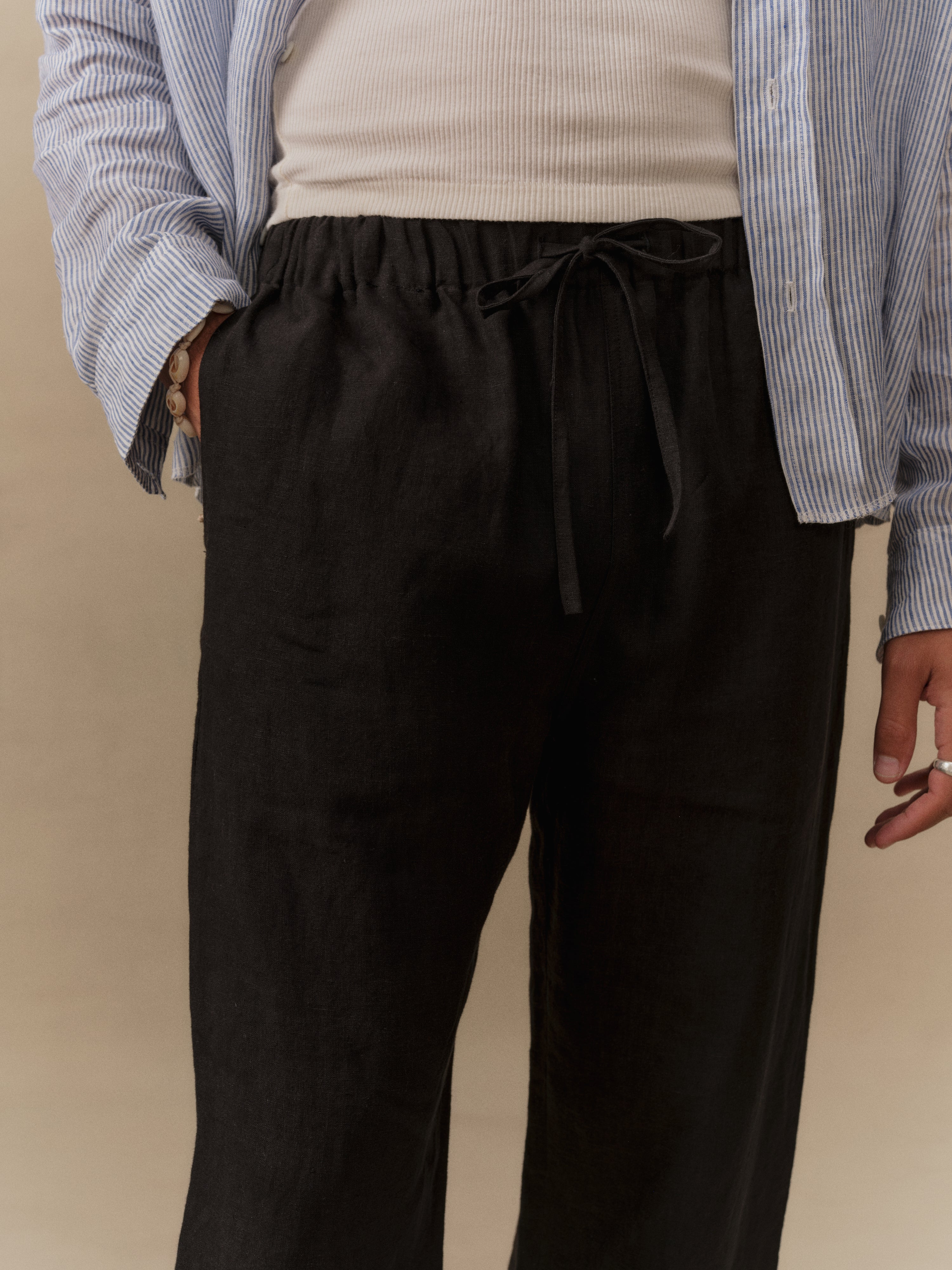 Linen Beach Pants (Black)