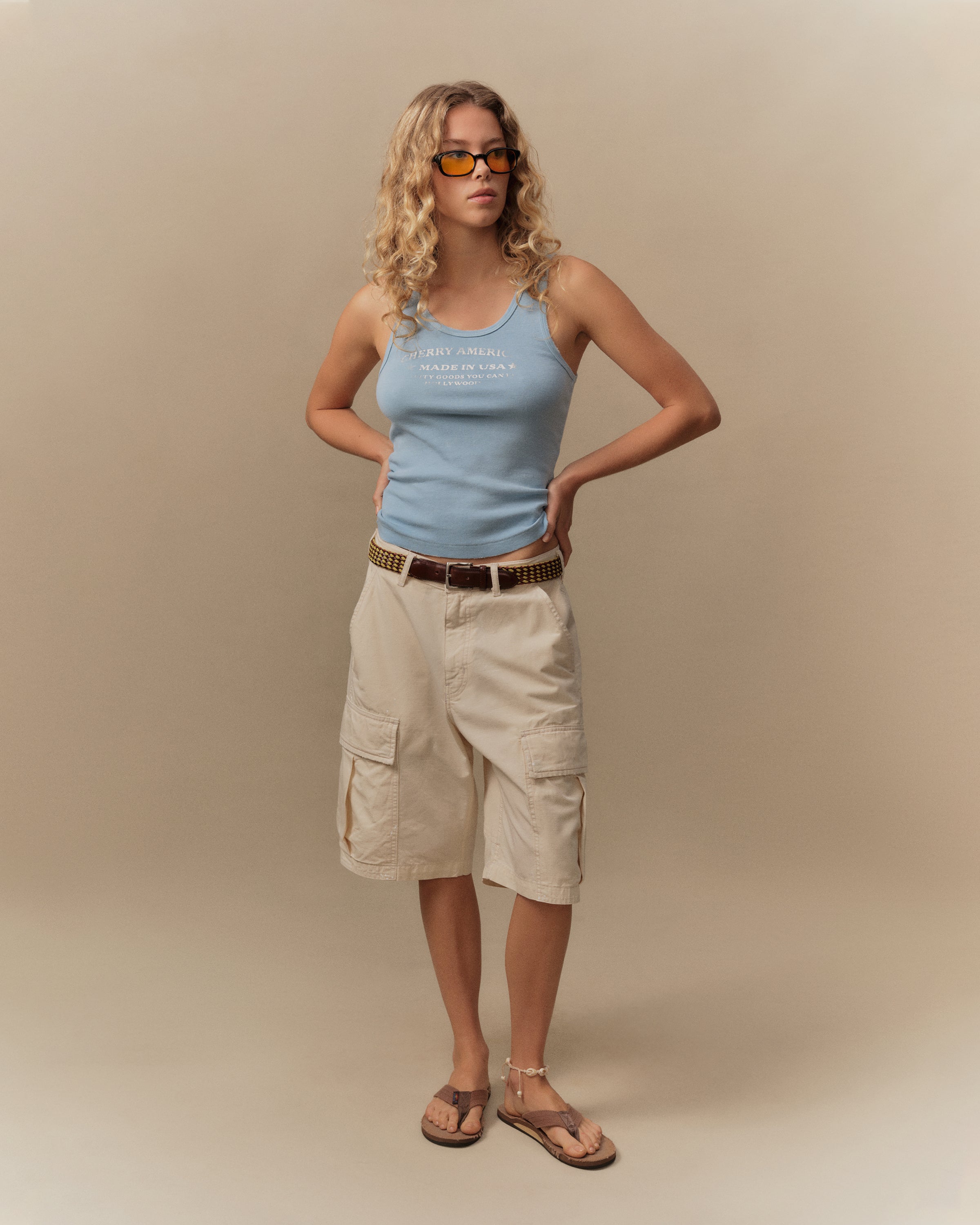 Wide Leg Cargo Shorts (Natural)