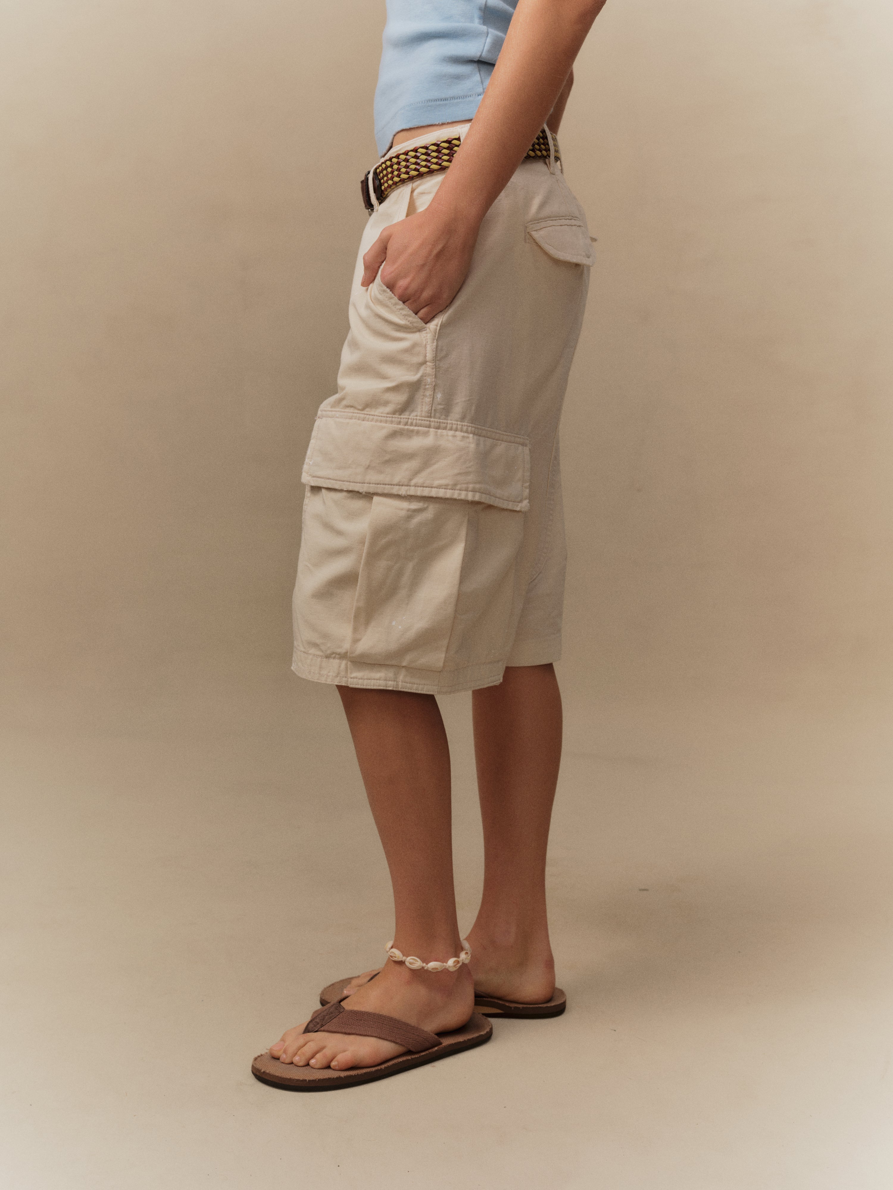Wide Leg Cargo Shorts (Natural)