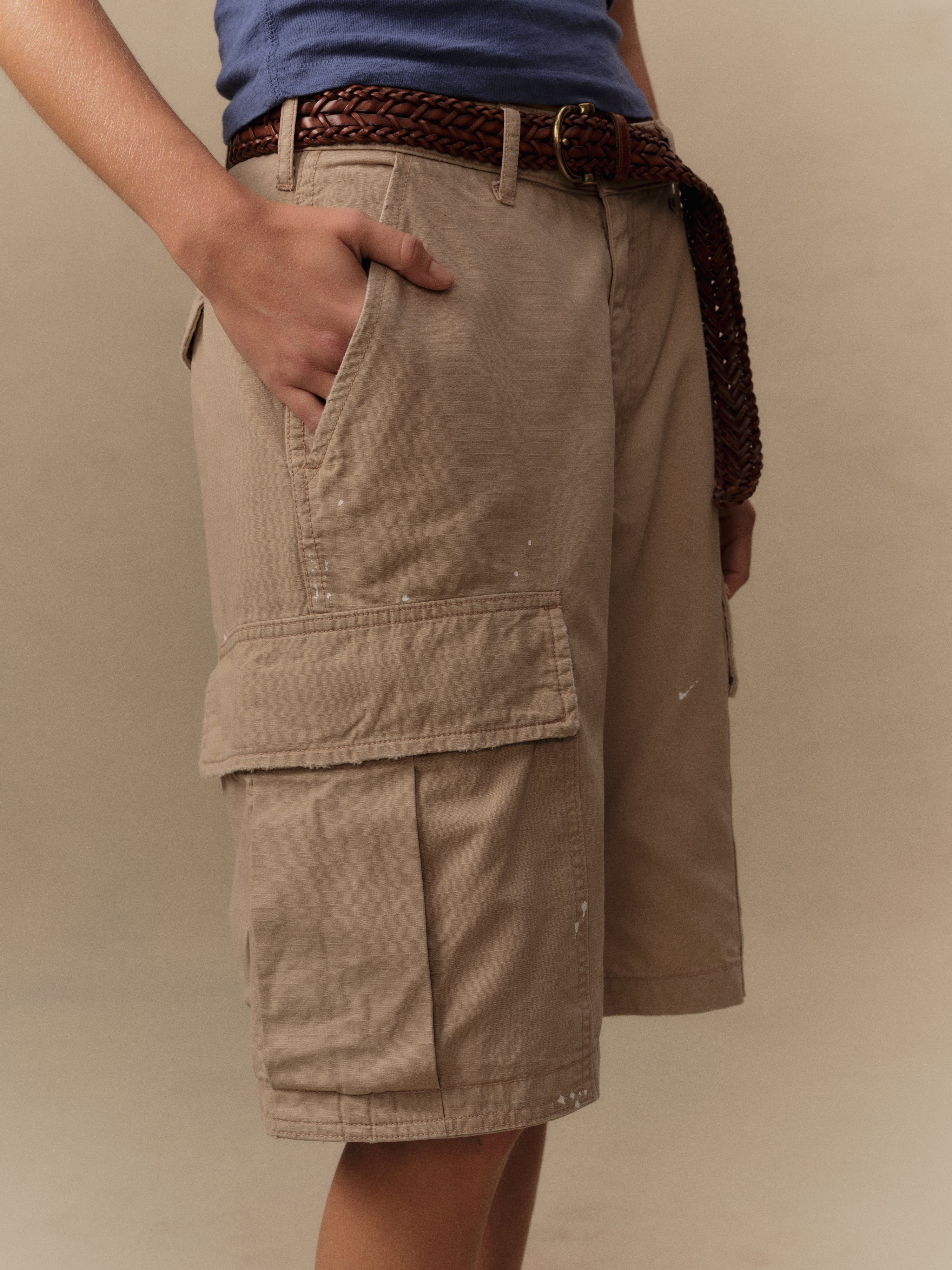 Wide Leg Cargo Shorts (Stone)